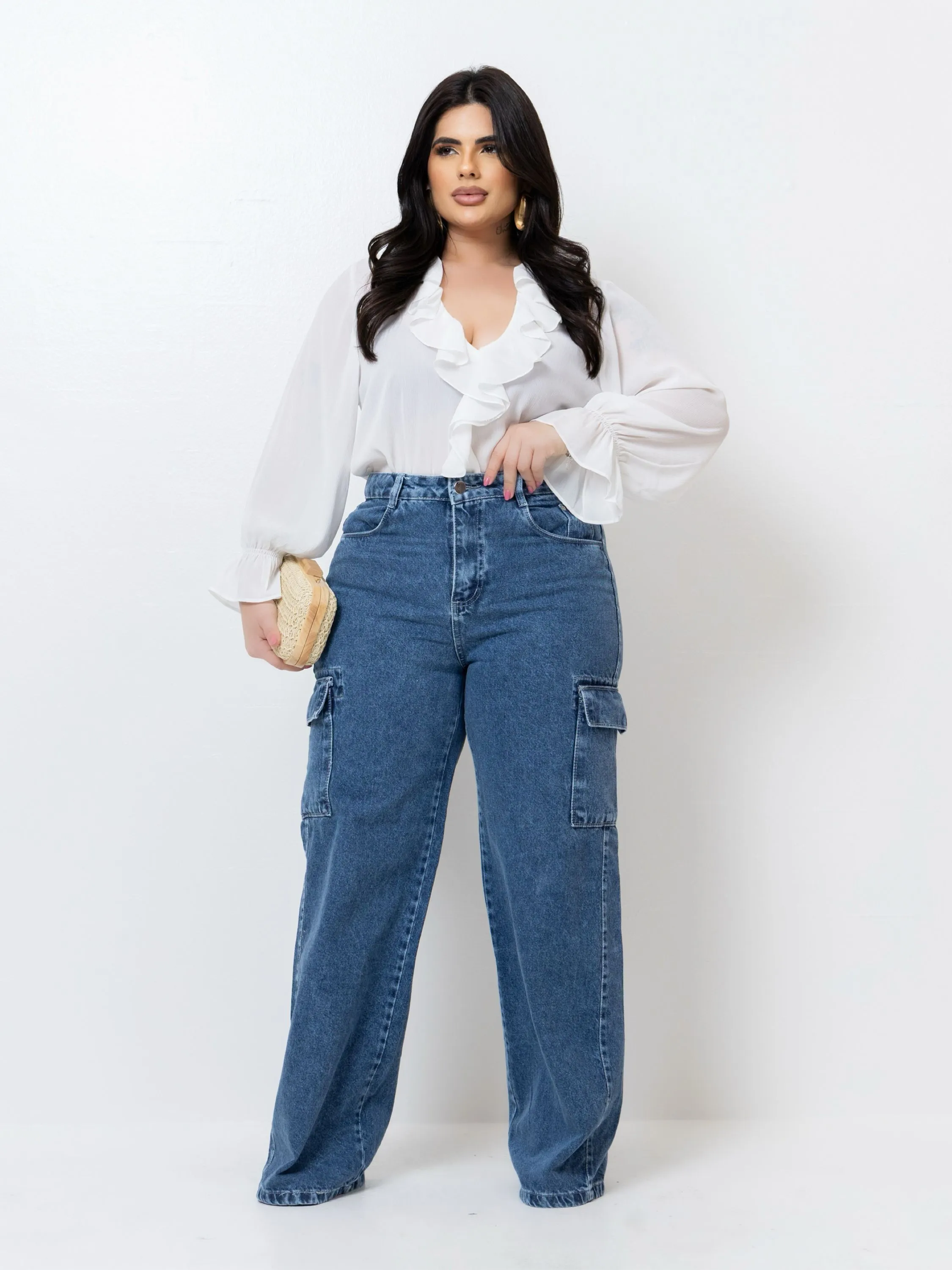 CALÇA WIDE LEG PLUS SIZE CARGO