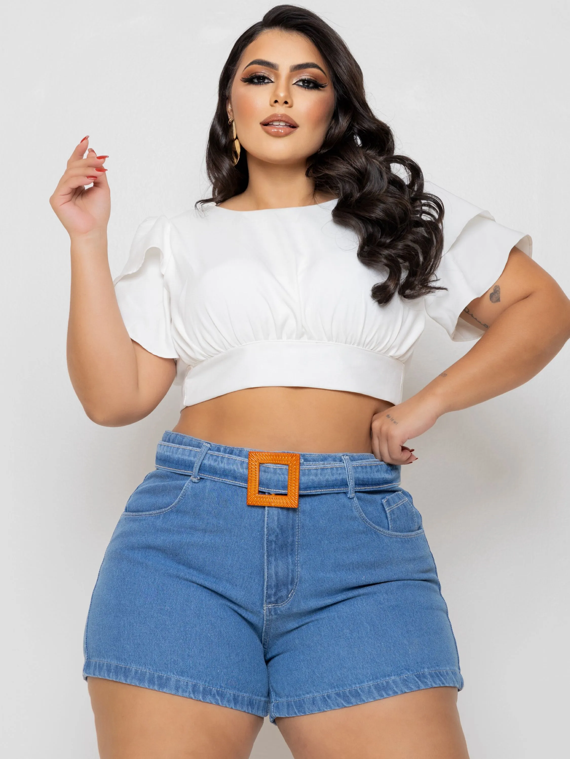 SHORT JEANS PLUS SIZE FIVELA AMADEIRADA