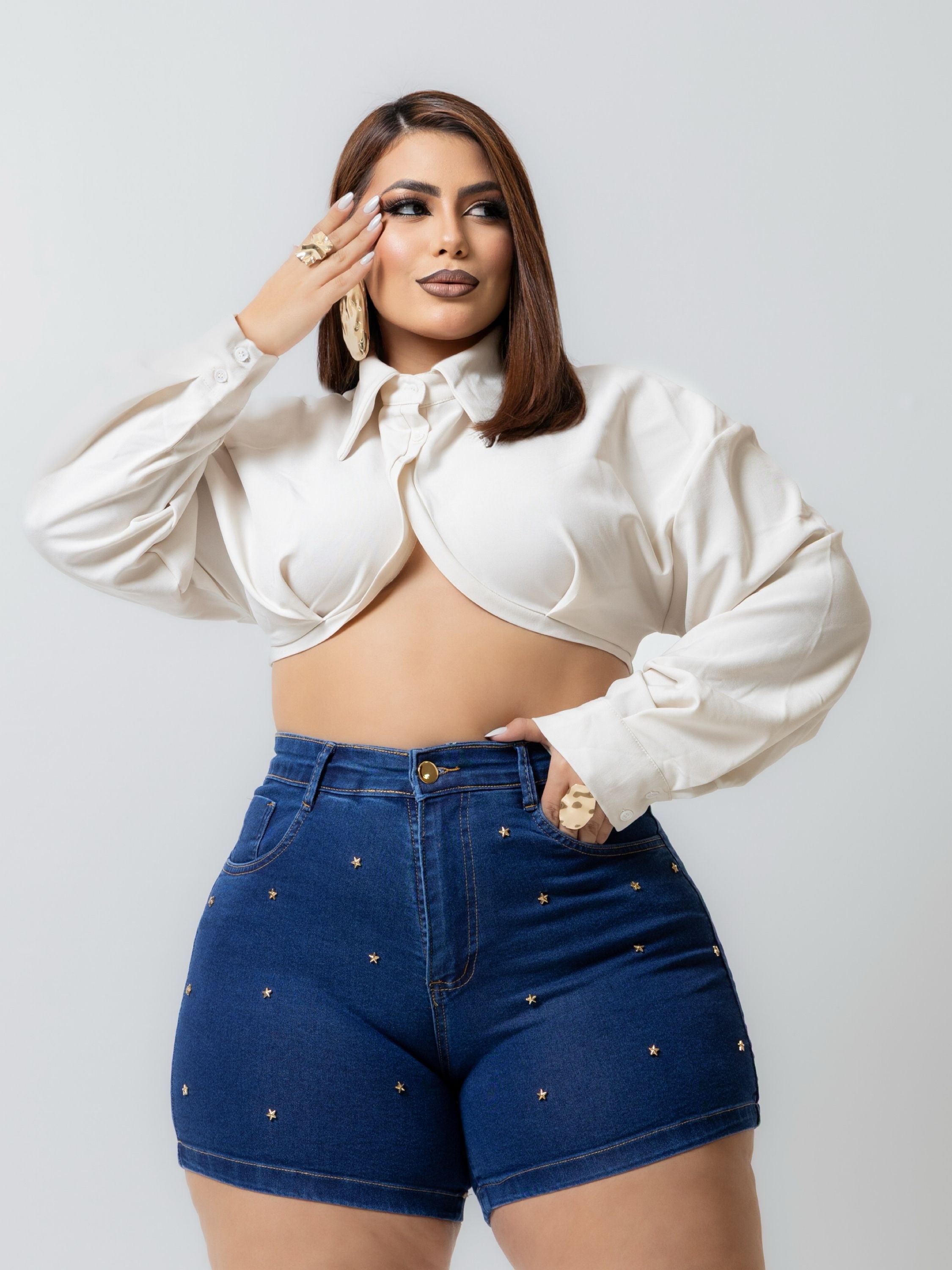 SHORT JEANS PLUS SIZE ESTRELA