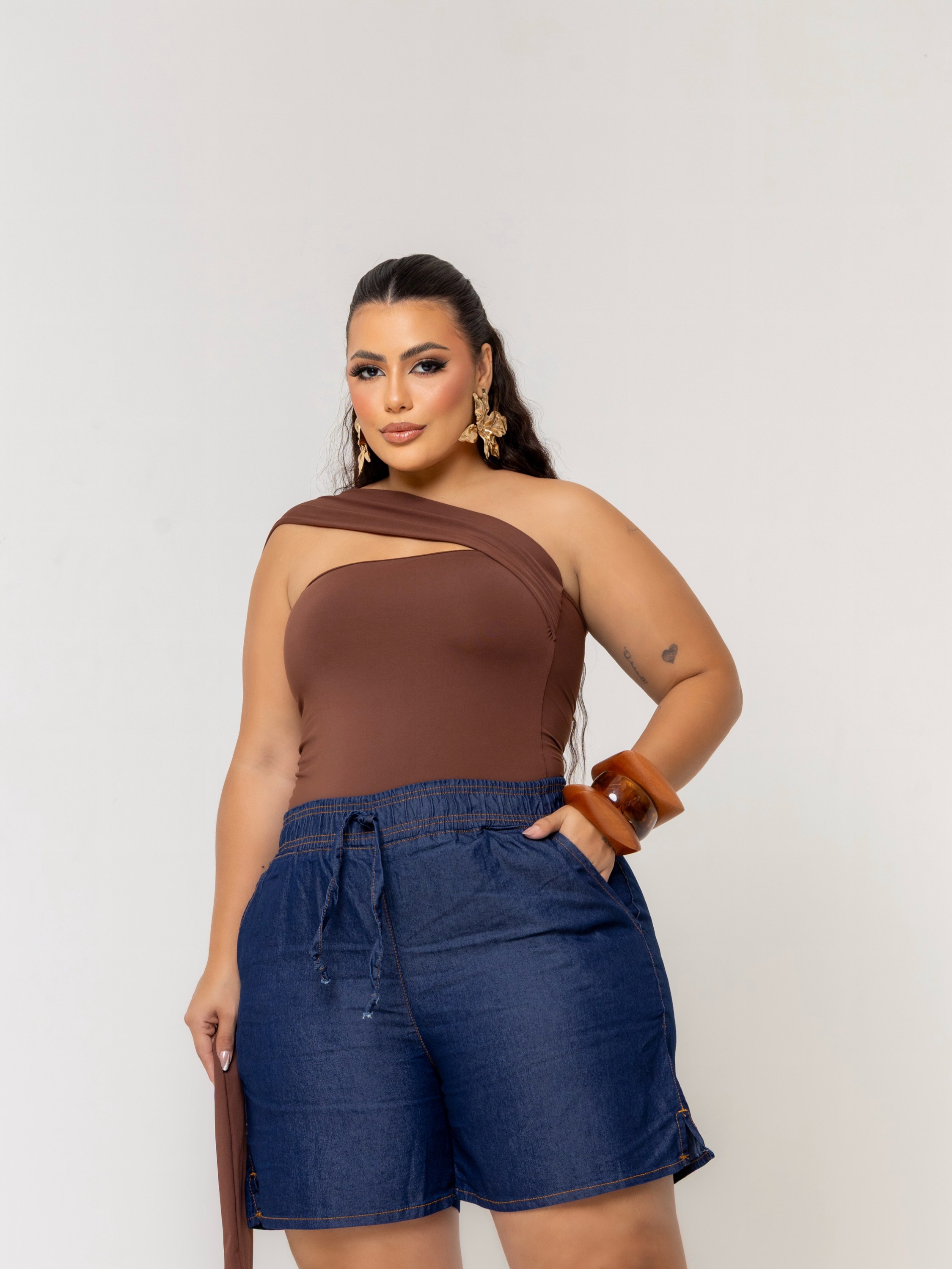 Short Plus Size Elástico 100% algodão confortável