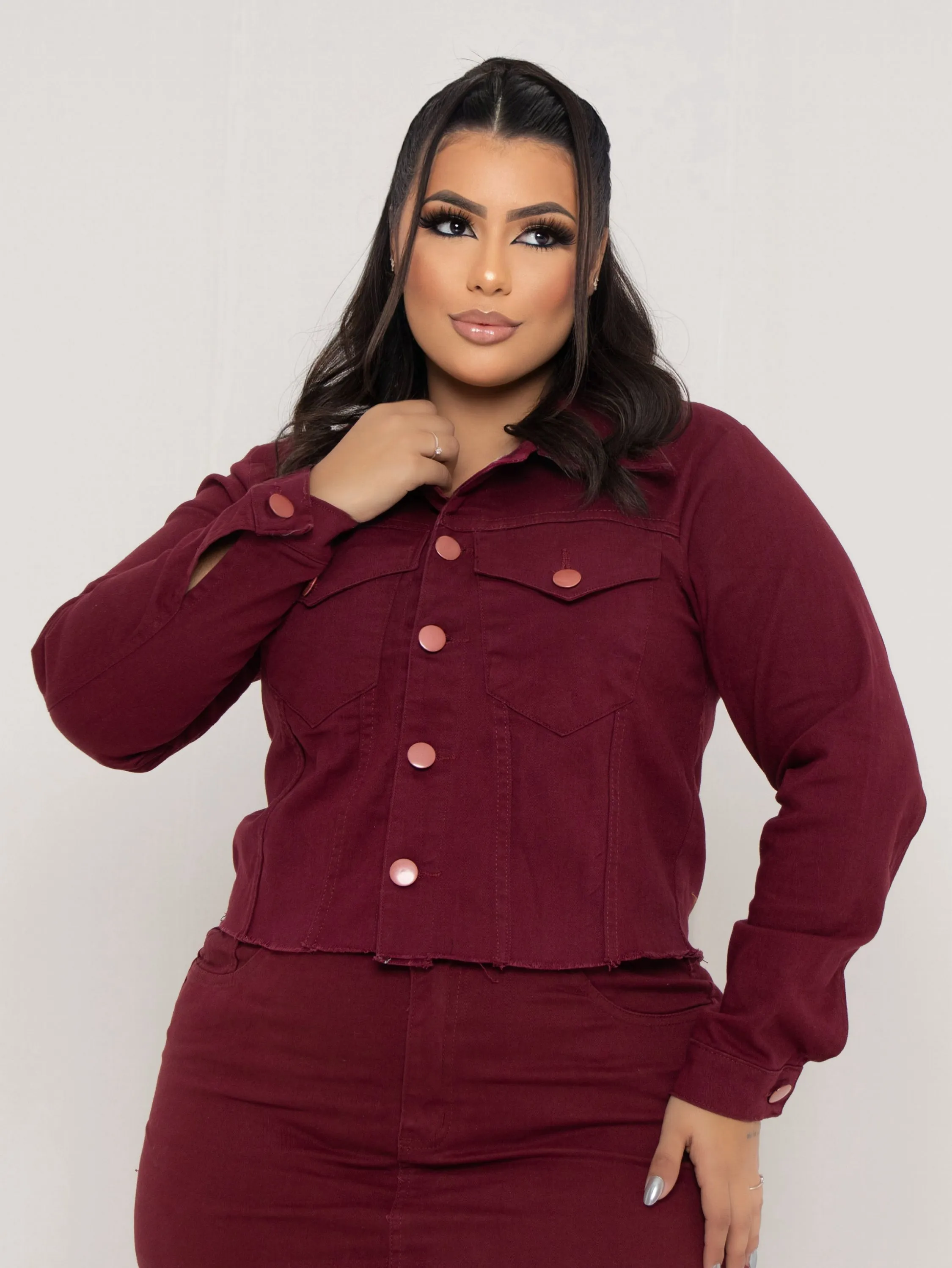 JAQUETA PLUS SIZE COLOR BORDÔ