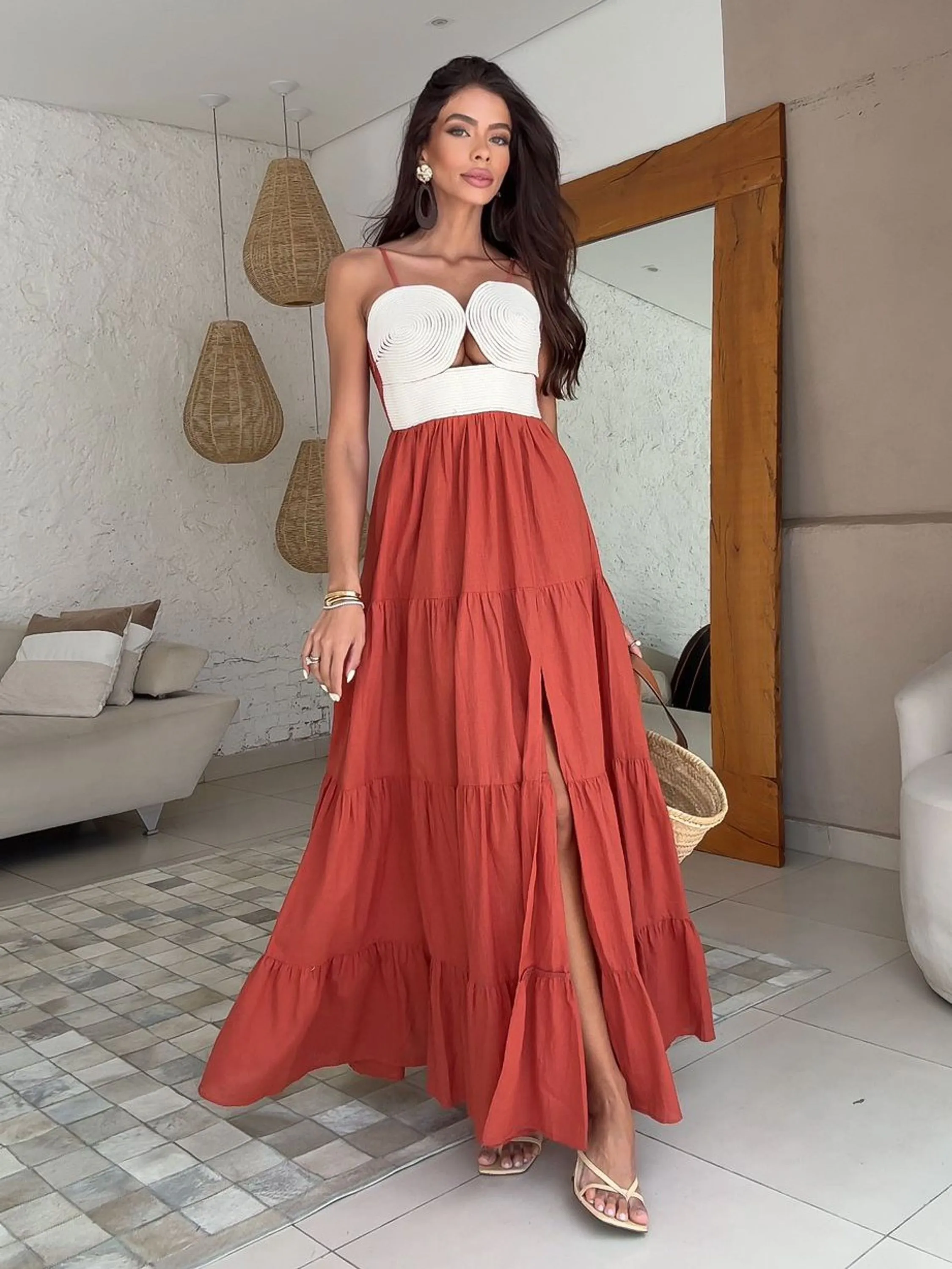 Vestido Longo Alana Com Recorte e Fenda