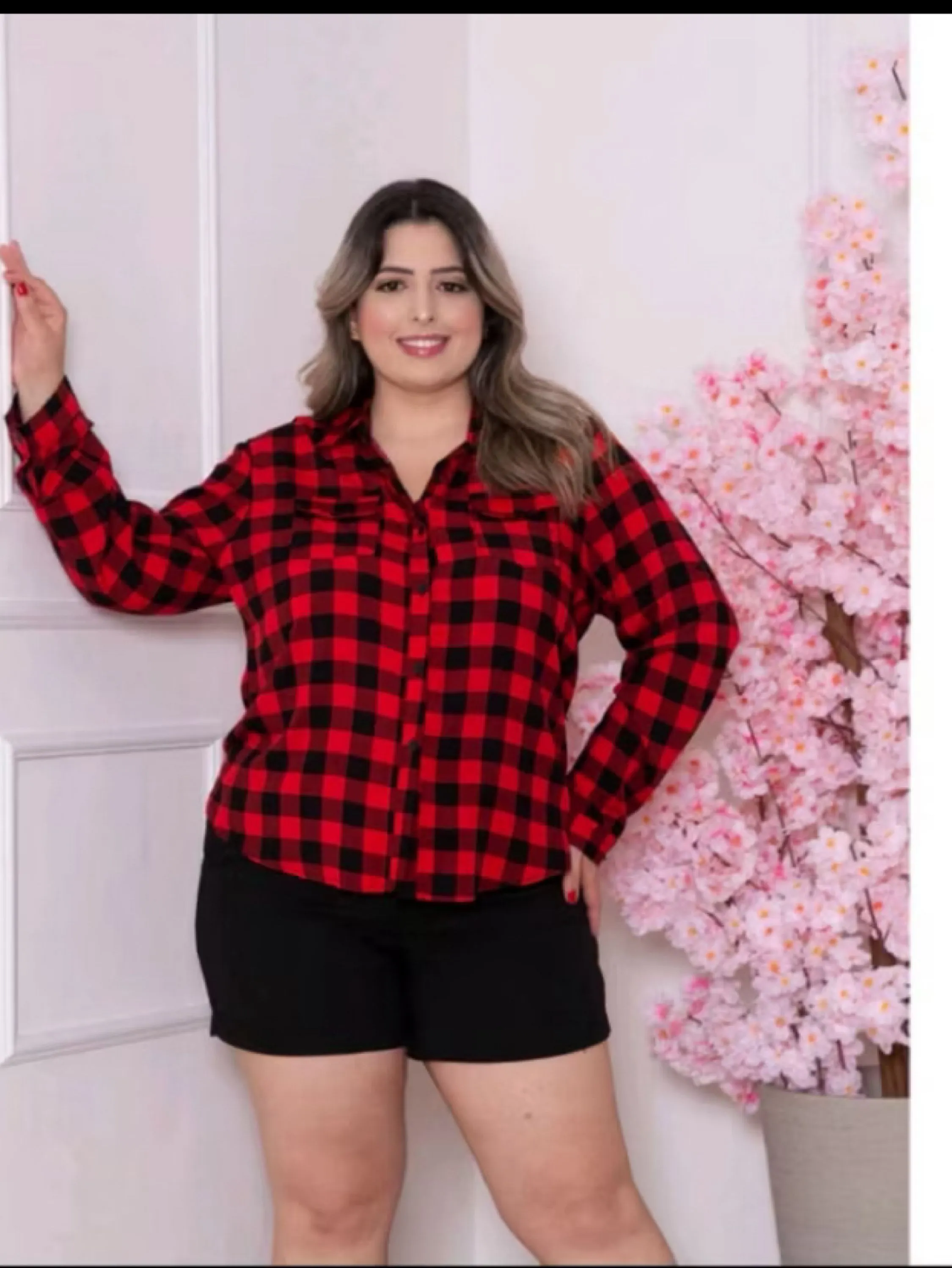 Camisa xadrez plus size feminina （YJ803）