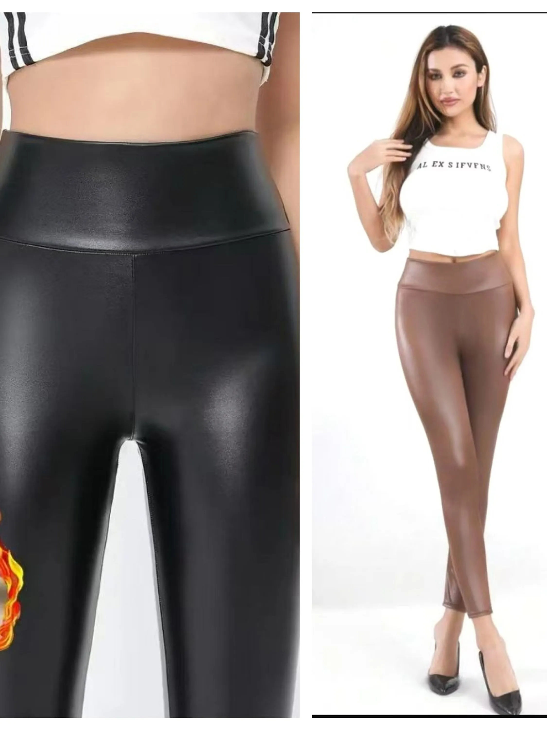 Calça Feminina Couro PU Sintético Térmica Inverno Forrada