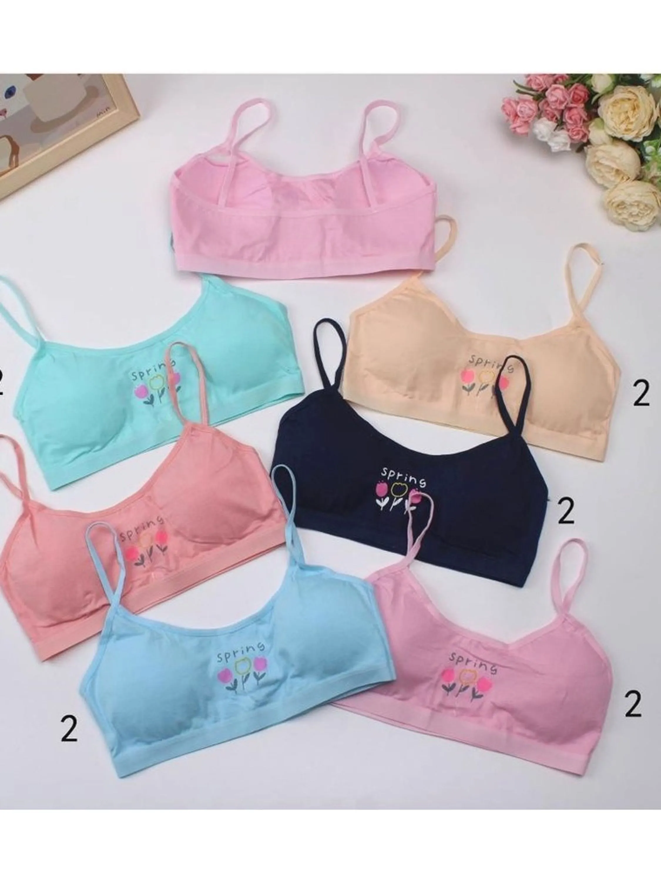 KIT 12 Breathable Cotton School/Sports Training Bra Floral for Teens 8-14