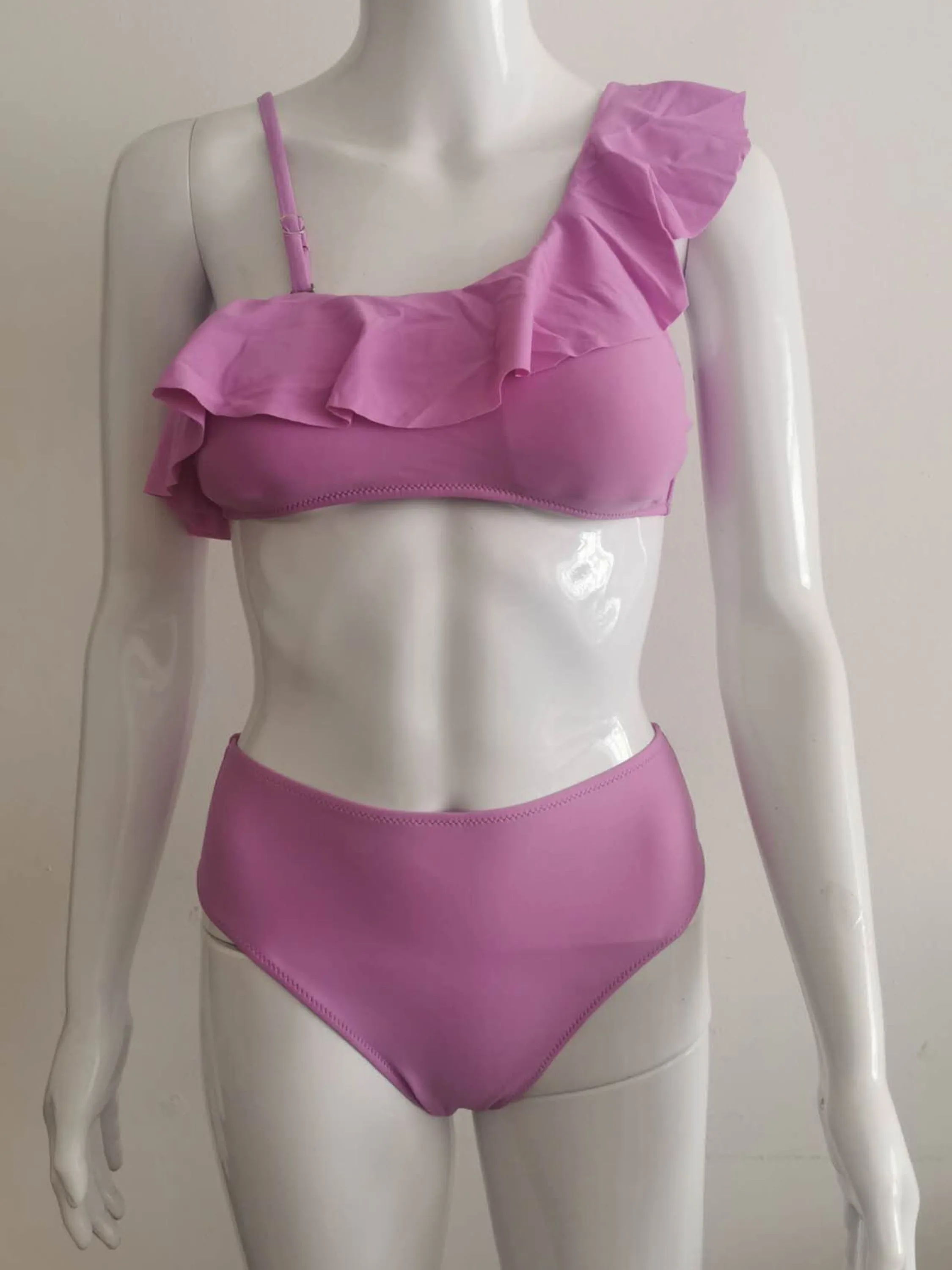 KIT 6  Swim Chicsea Conjunto de biquíni feminino de verão praia assimétrico com babados sólidos