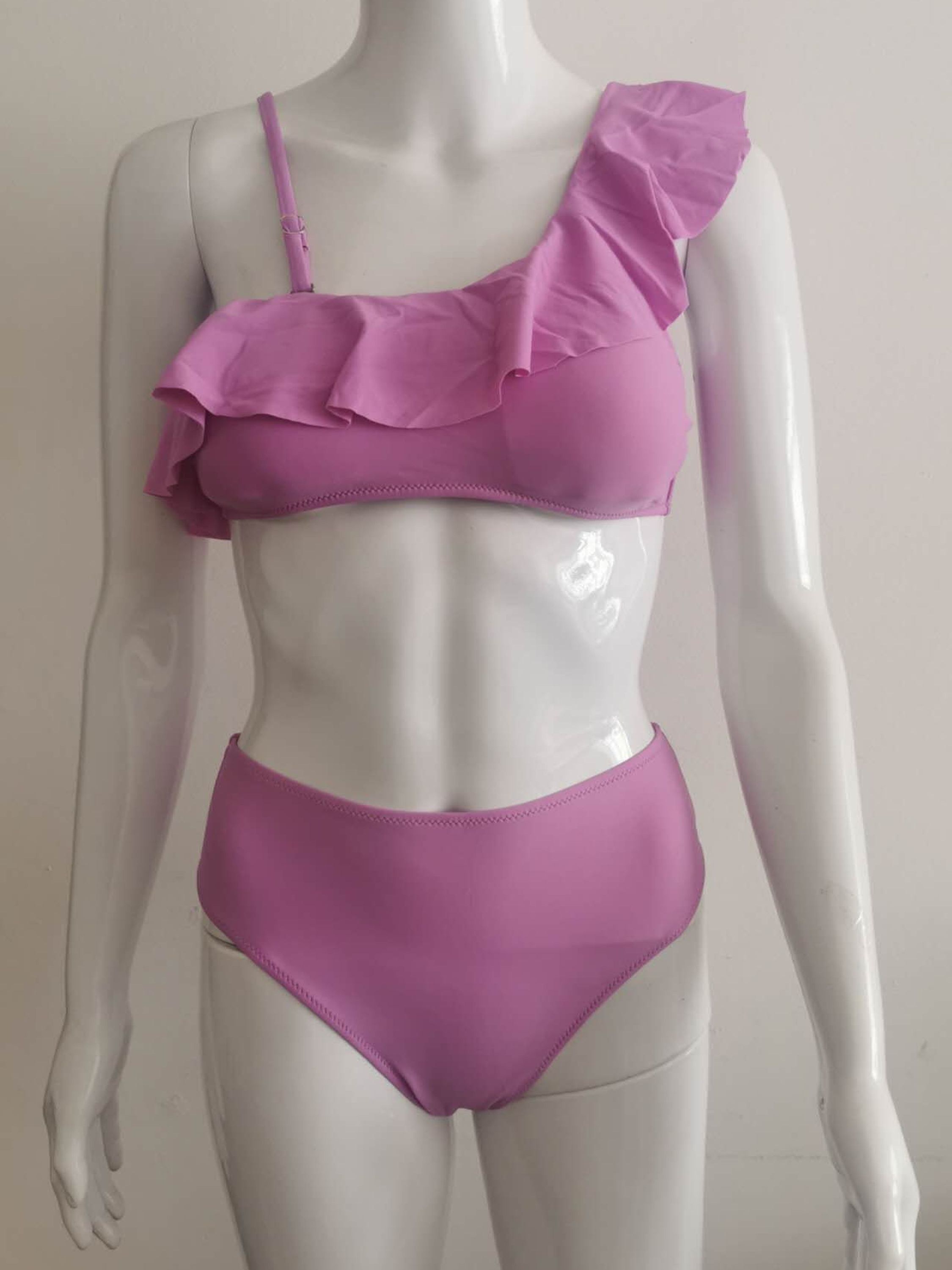 KIT 6 Swim Chicsea Conjunto de biquíni feminino de verão praia assimétrico com babados sólidos