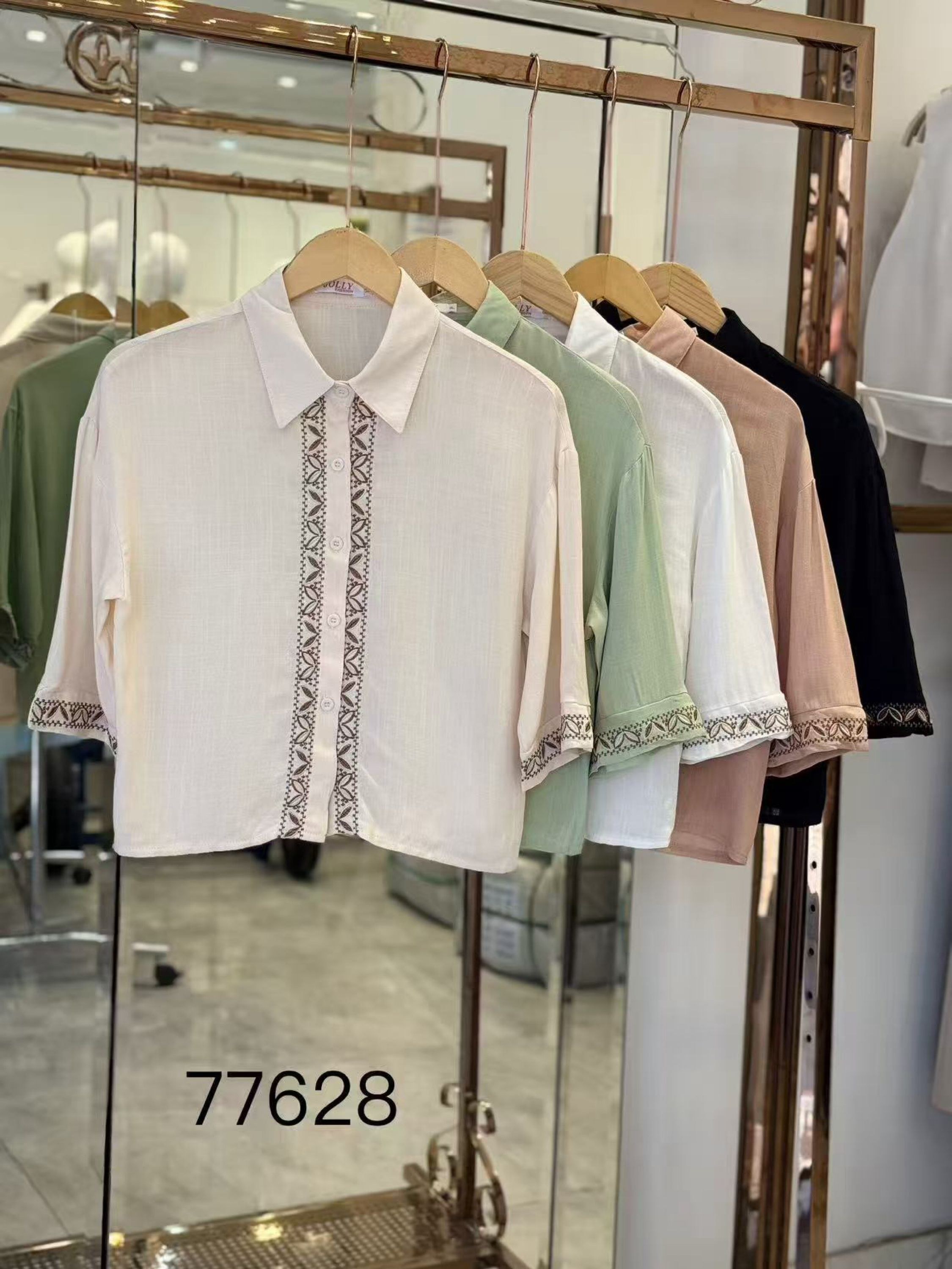 Camisa manga 4/3 com bordado feminina Enzo