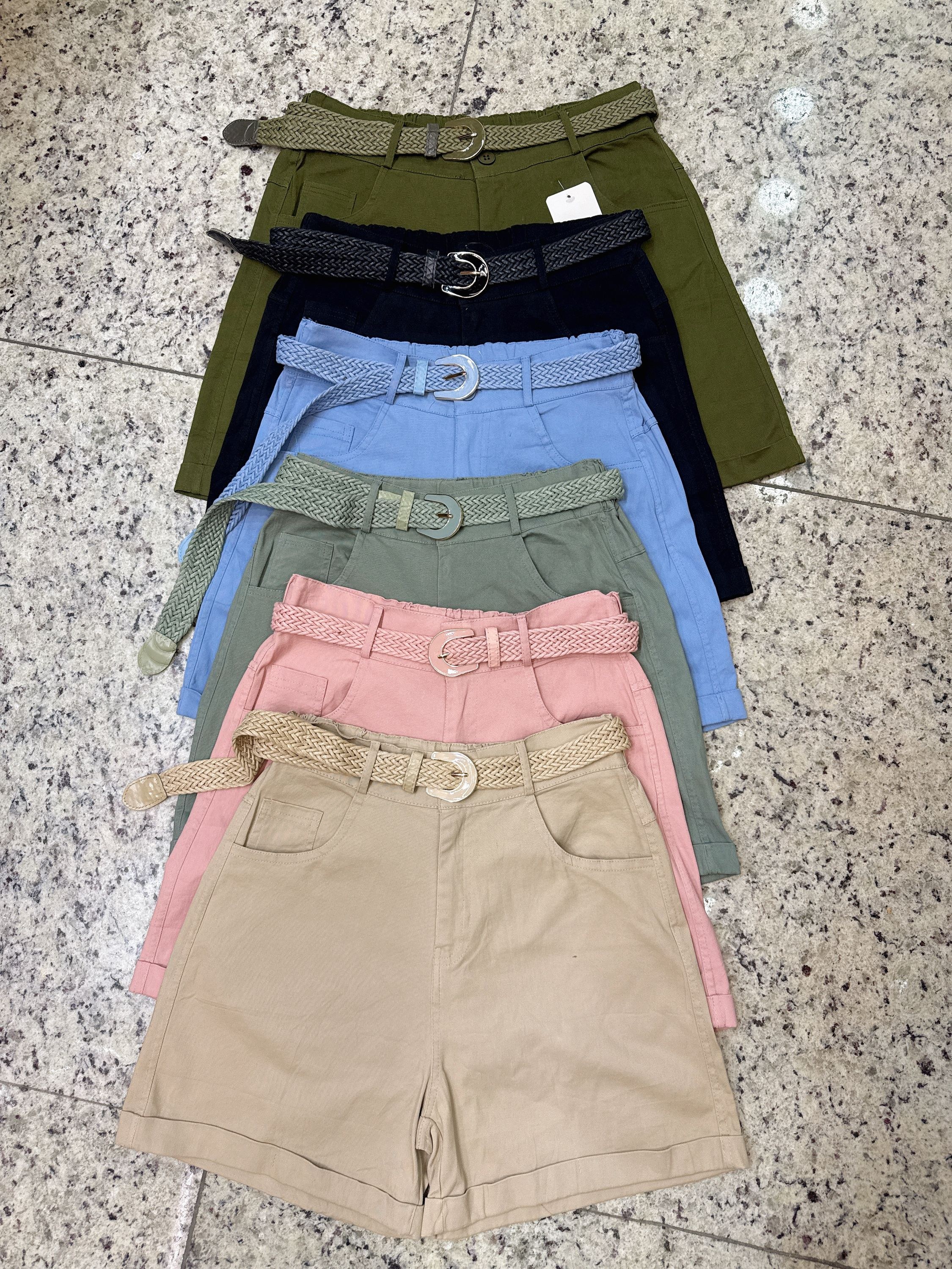 Short sarja com cinto com elástico feminina Enzo