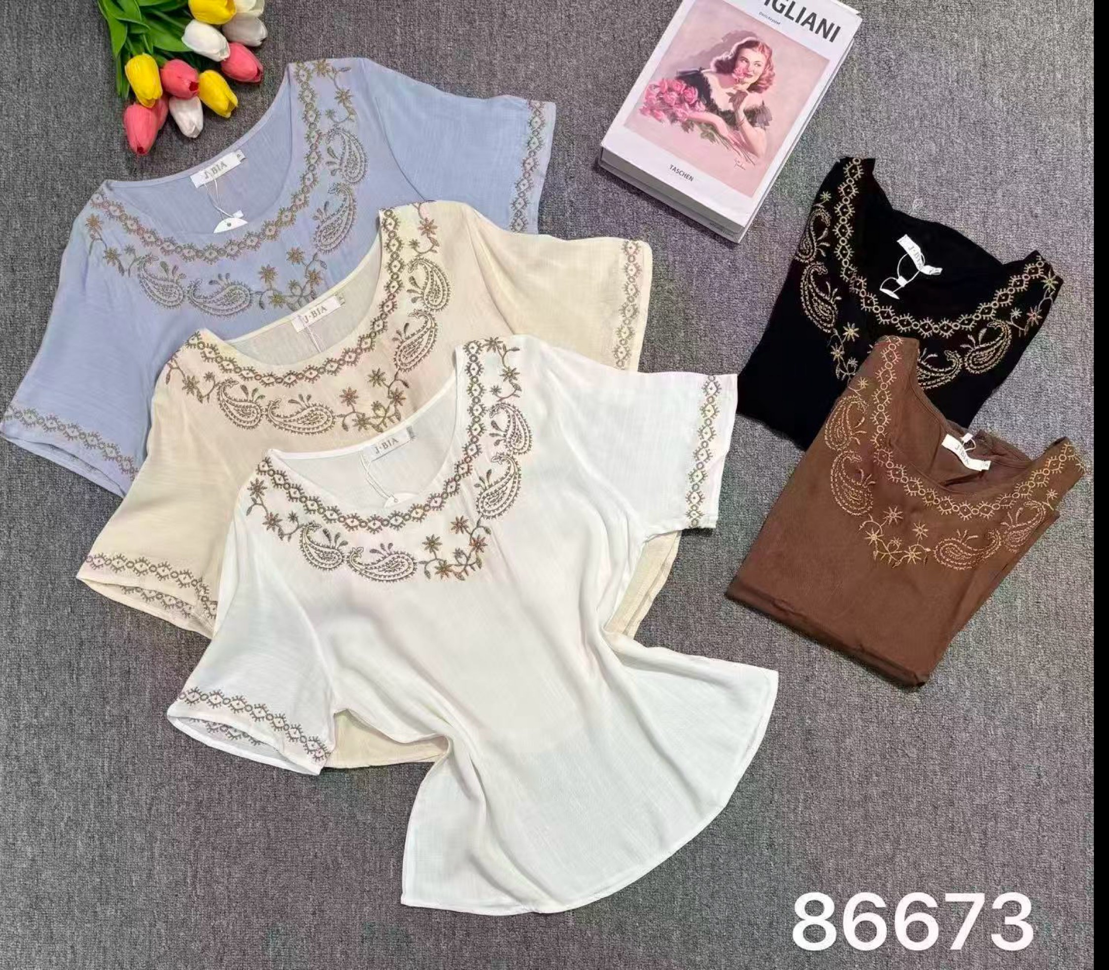 Blusa manga curta com bordado feminina    Enzo