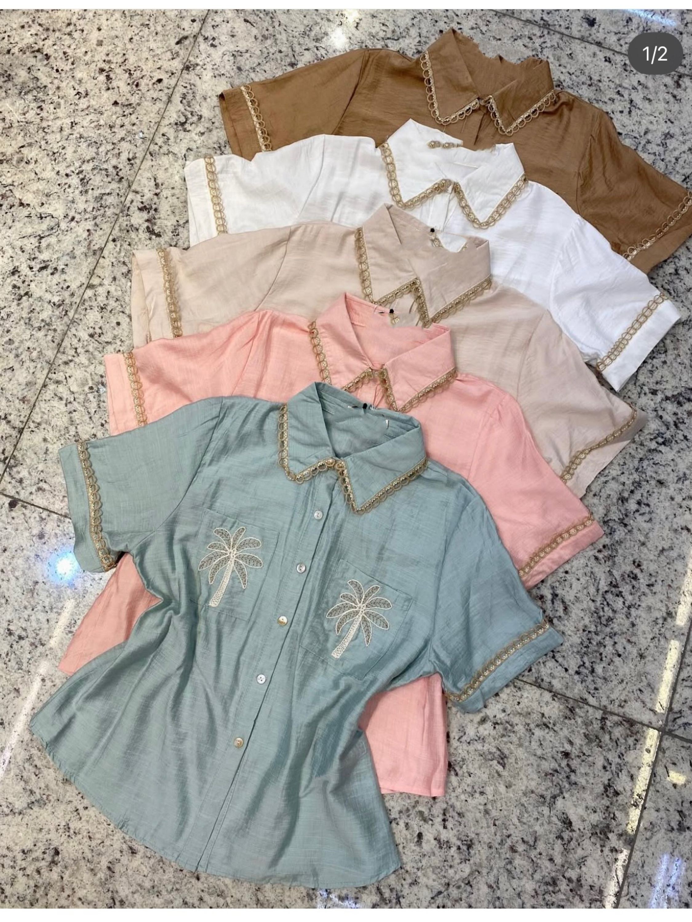 Camisa com bordado tecido viscose linho feminina Enzo