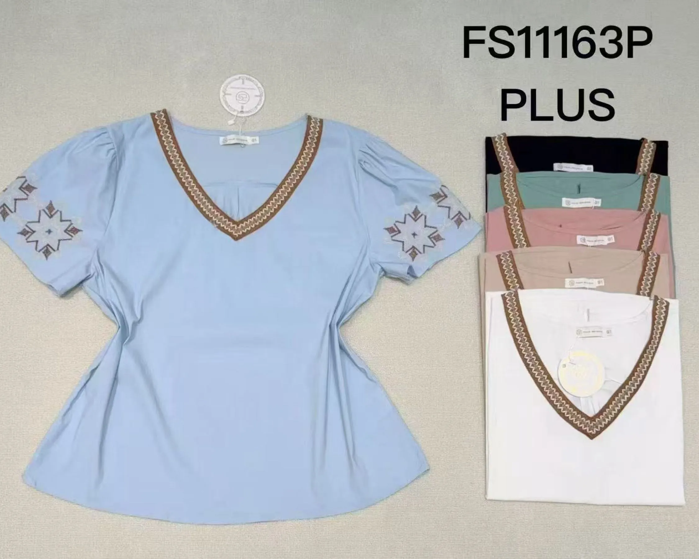 Blusa manga bordada com elástico g1 g2 g3   Enzo
