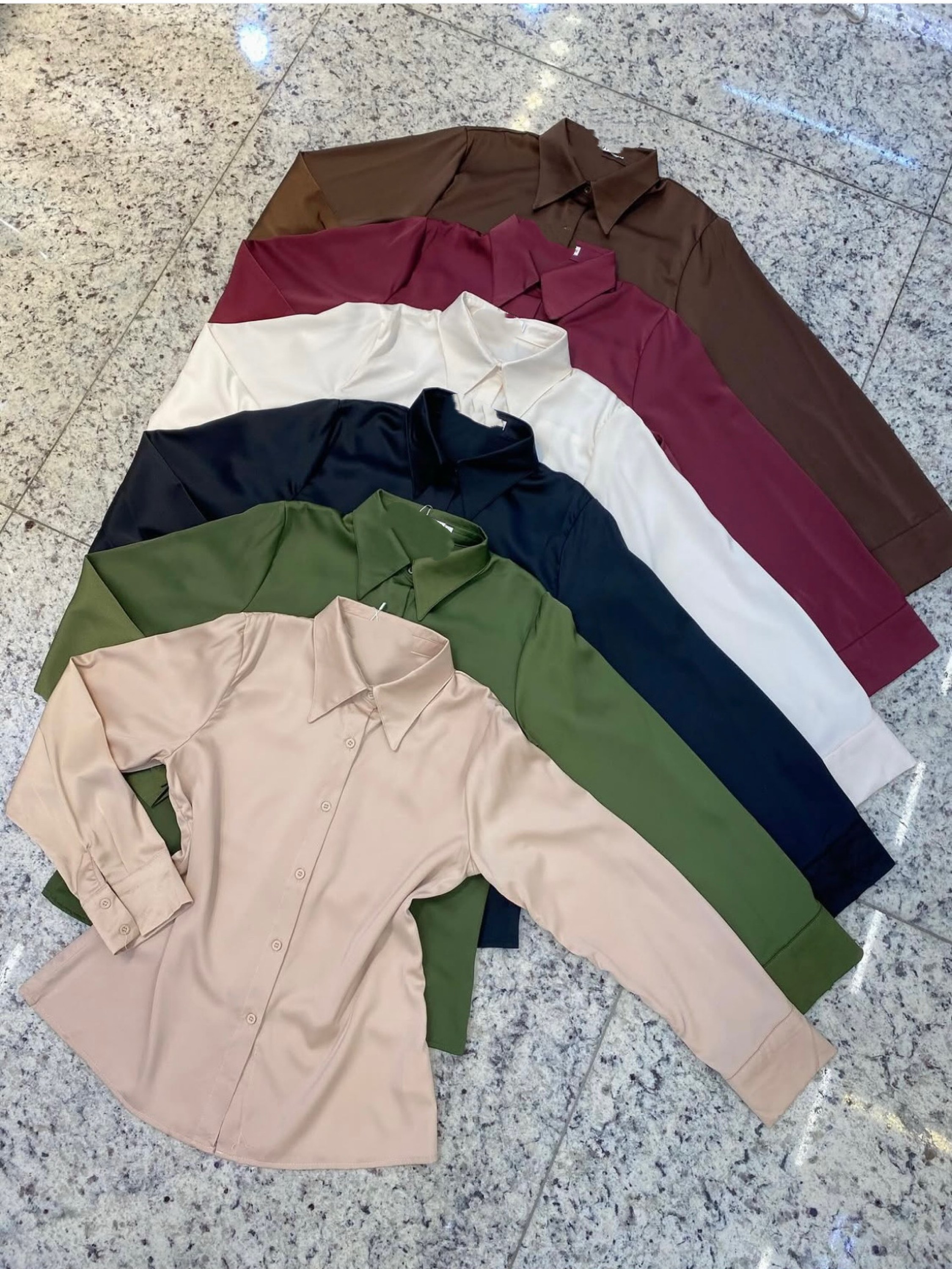 Camisa manga longa feminina tecido cetim    Enzo