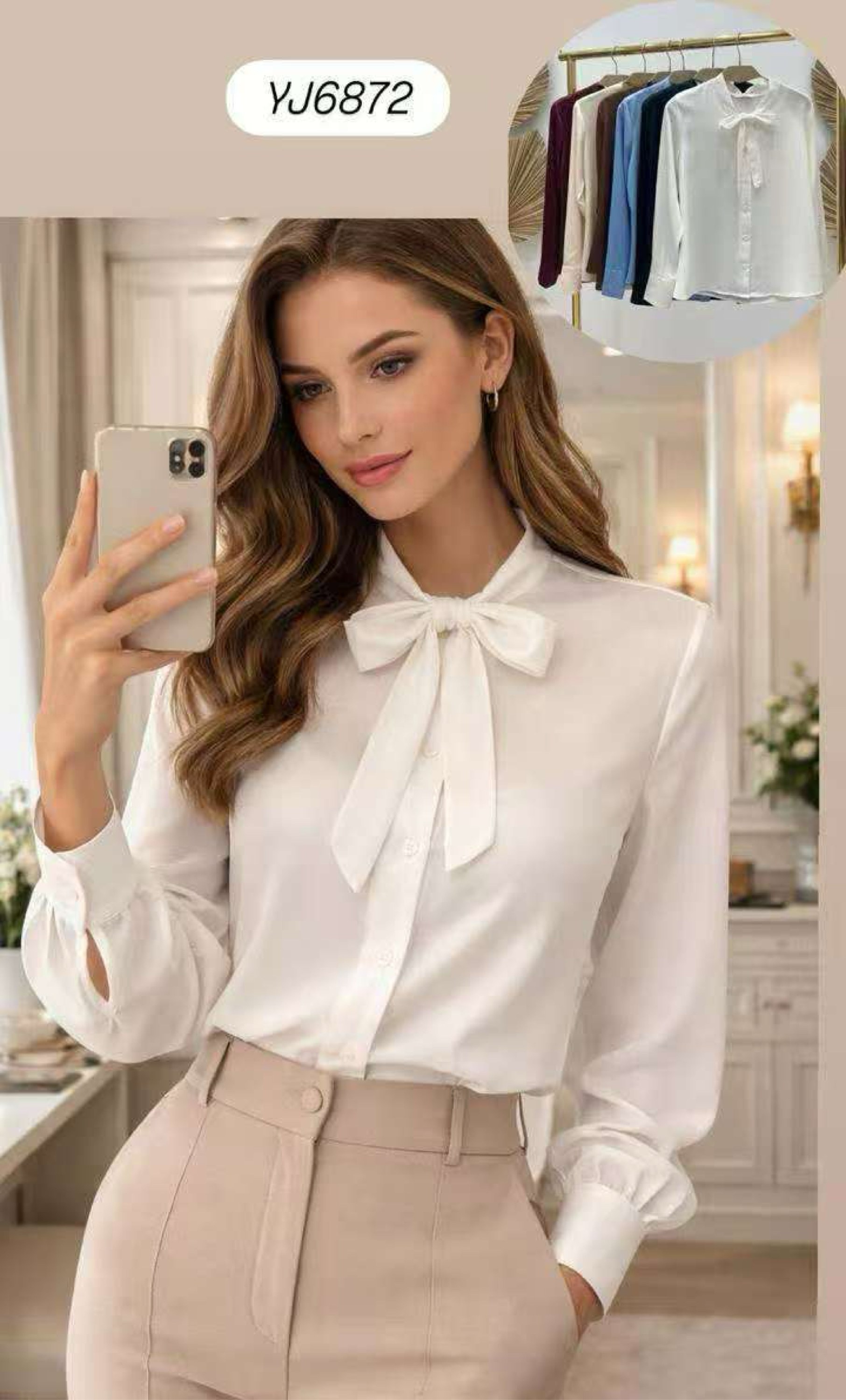 Camisa manga longa tecido cetim feminina Enzo