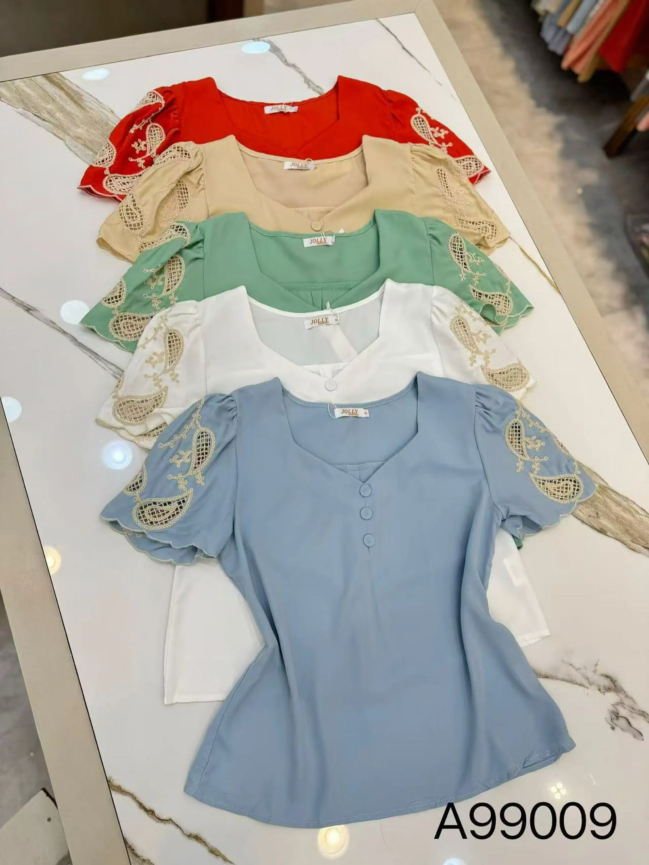 Blusa manga bordada tecido poliéster    Enzo
