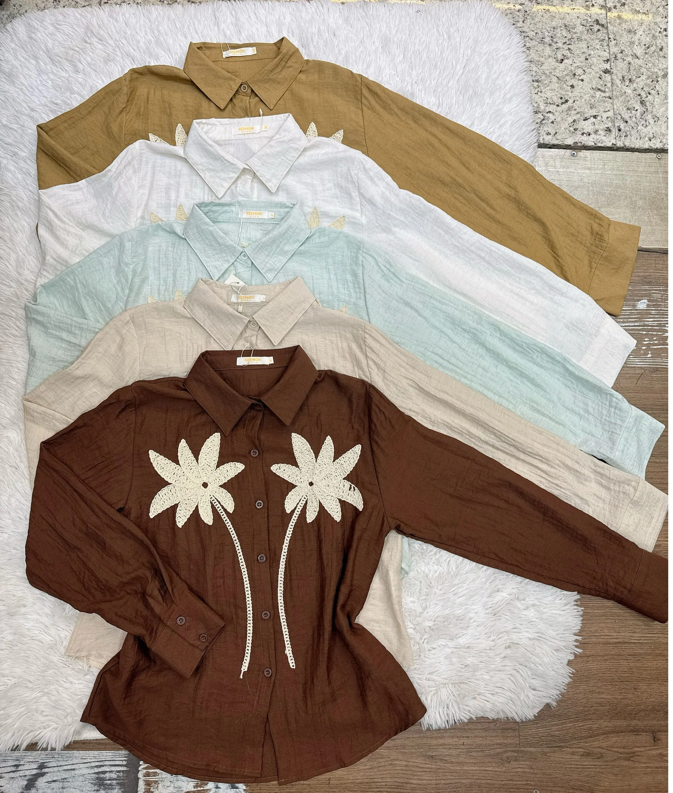 Camisa com bordado tecido linho feminina   Enzo