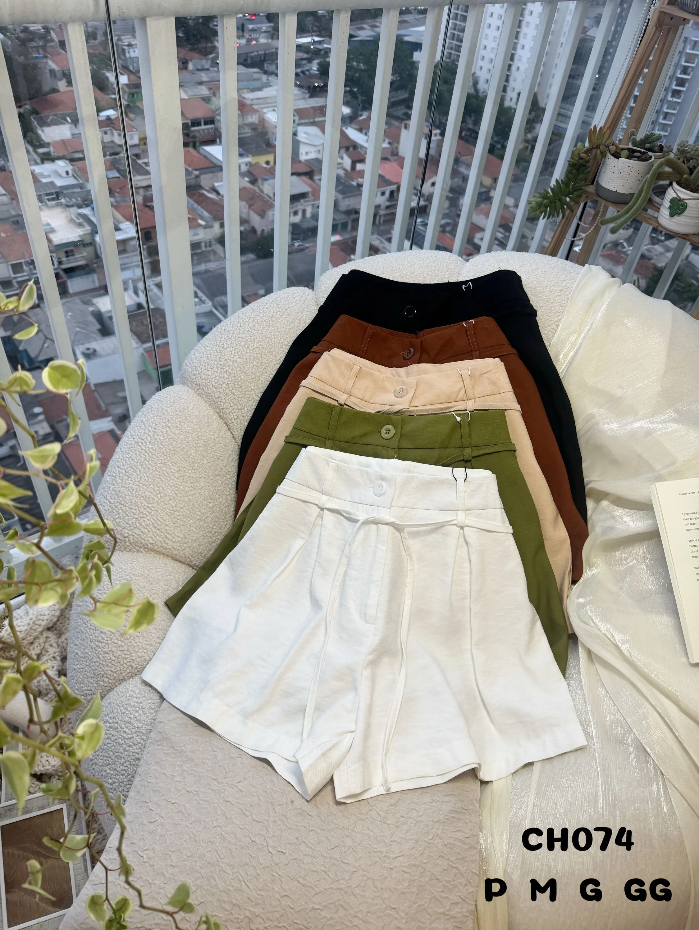 CH074 Shorts tecido marrant