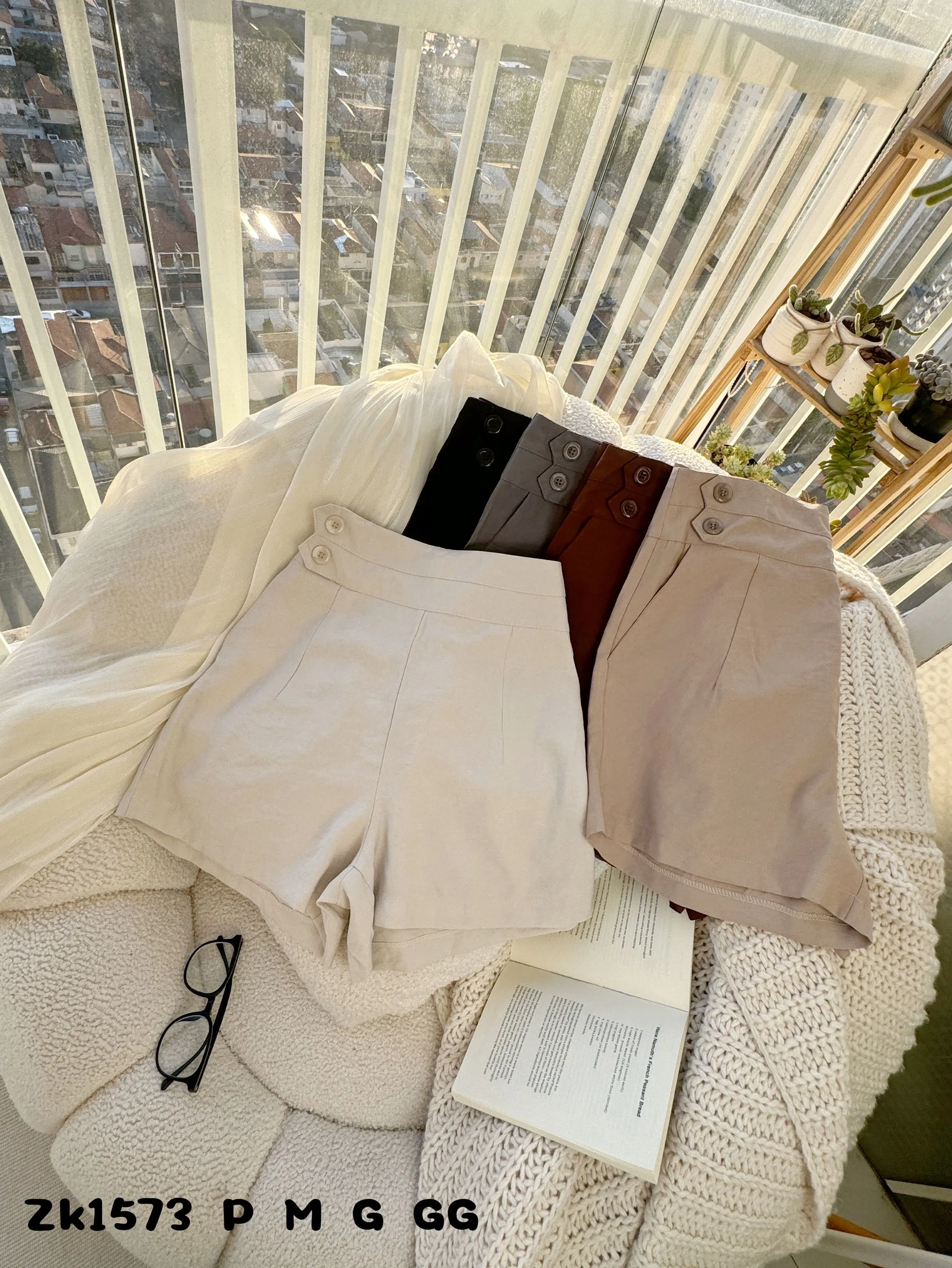 Zk1573 Shorts tecido marrant