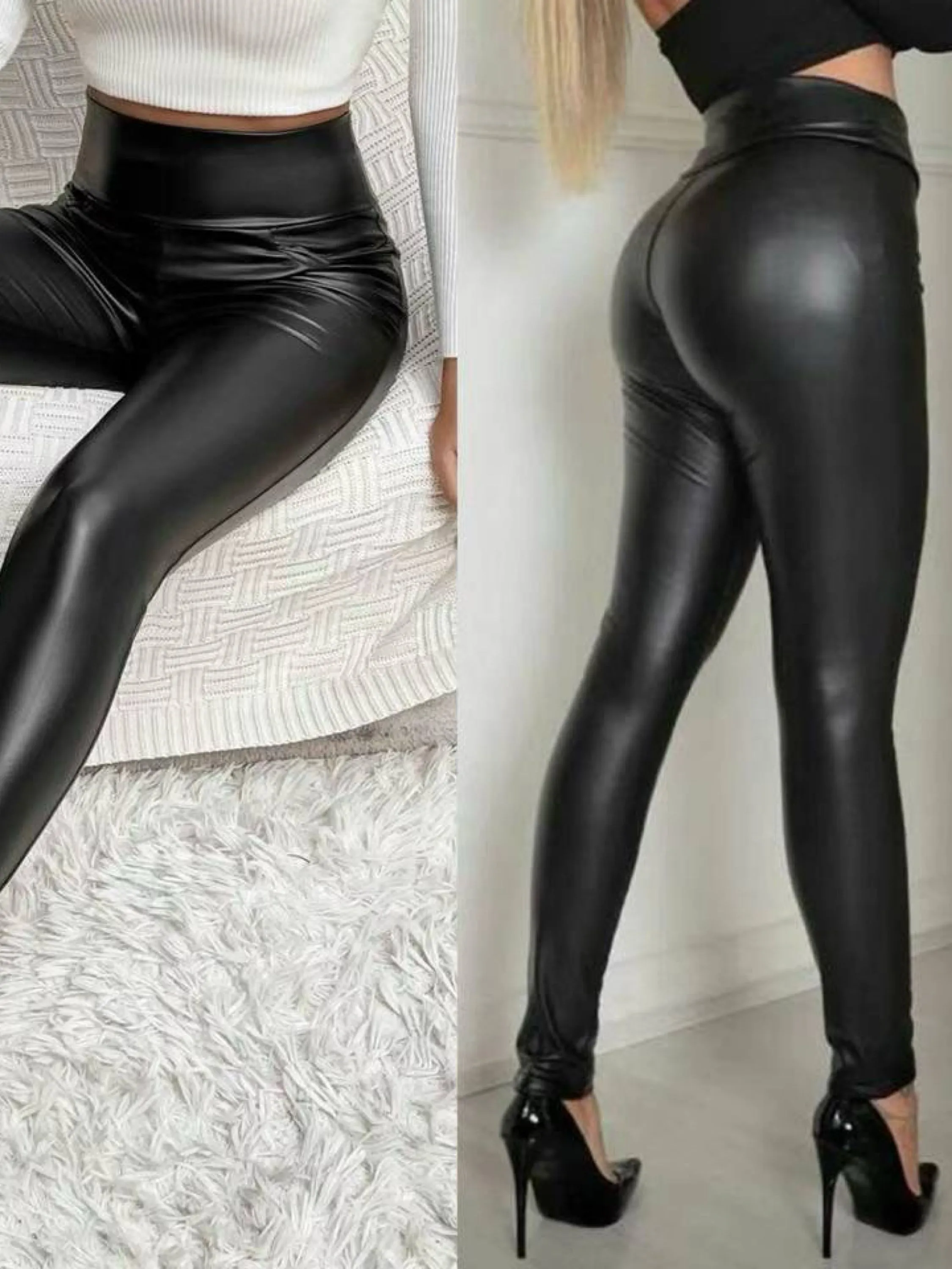 Calça legue preta feminina couro