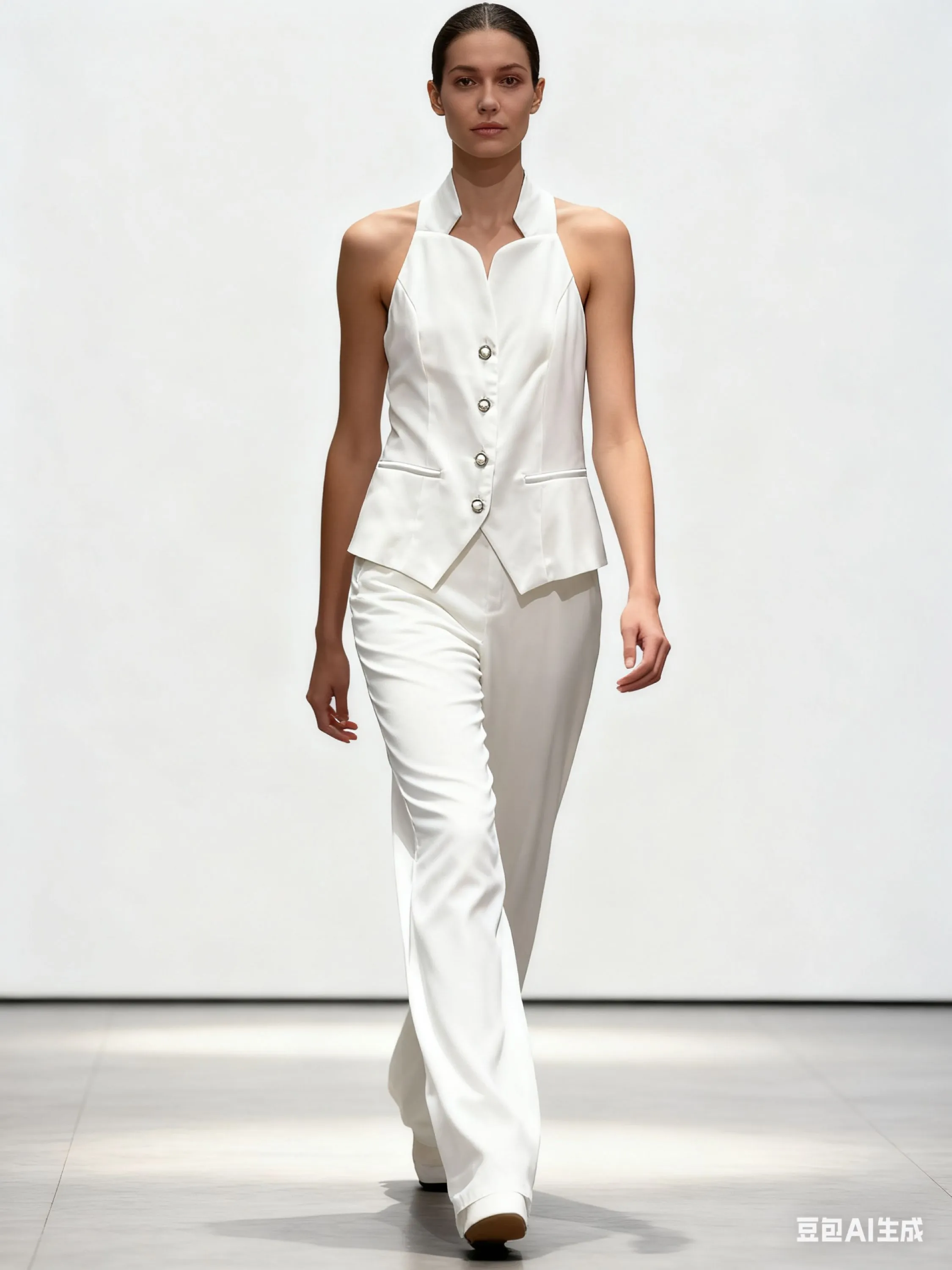 Conjunto de colete gola alta com calça pantalona