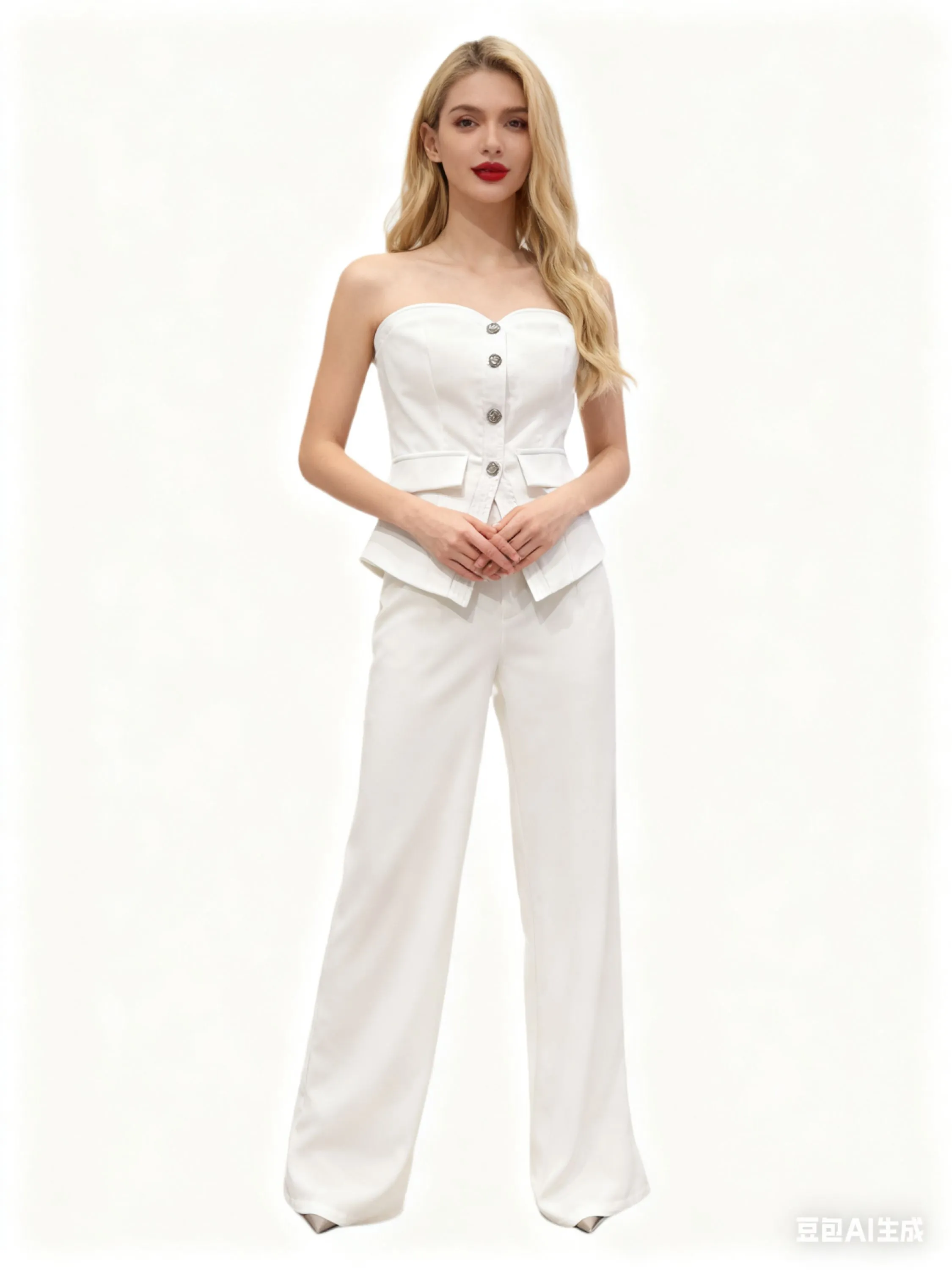 Conjunto tomara que caia e calça pantalona alfaiataria