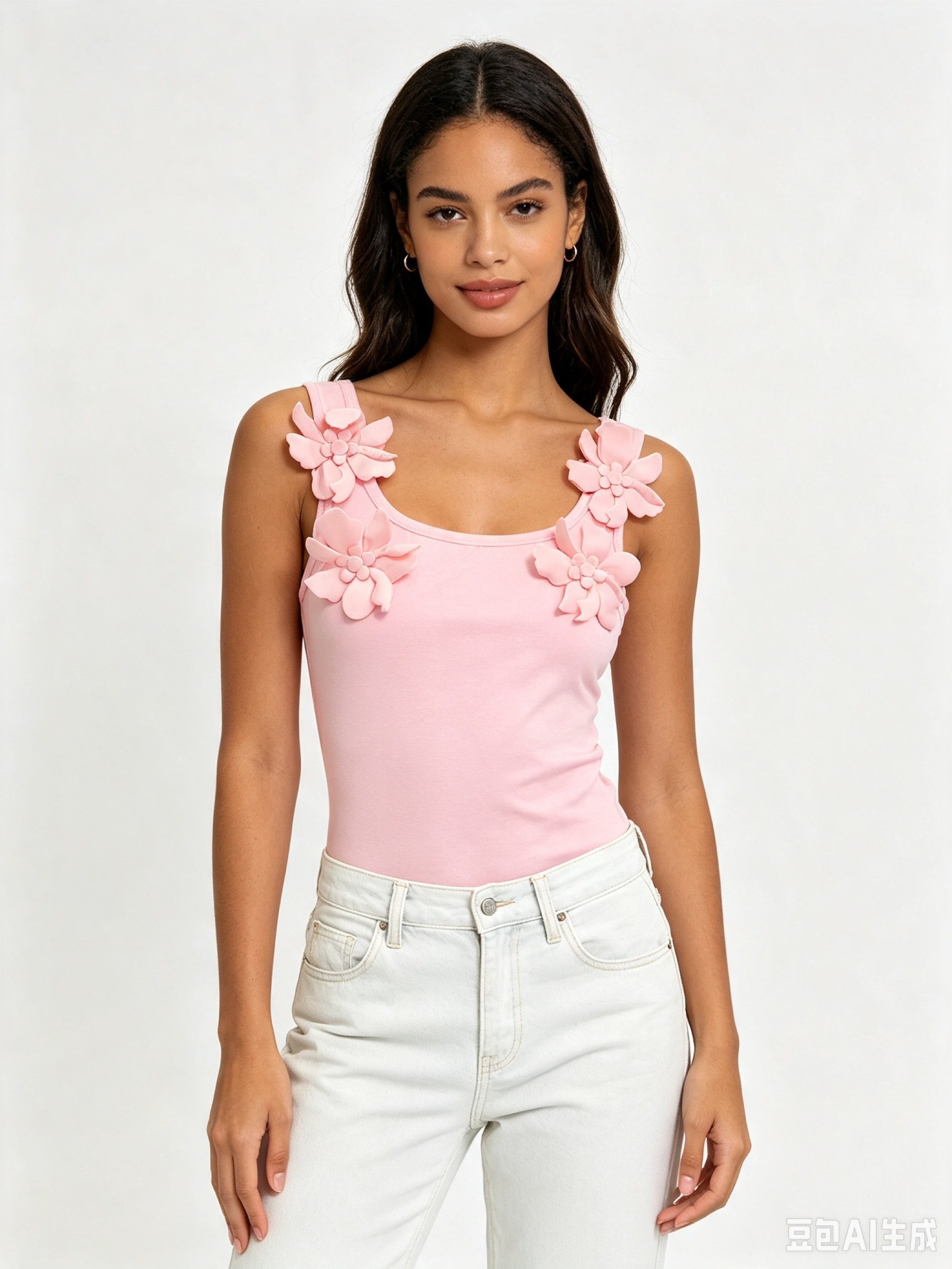 Regata com flores 3D no ombro