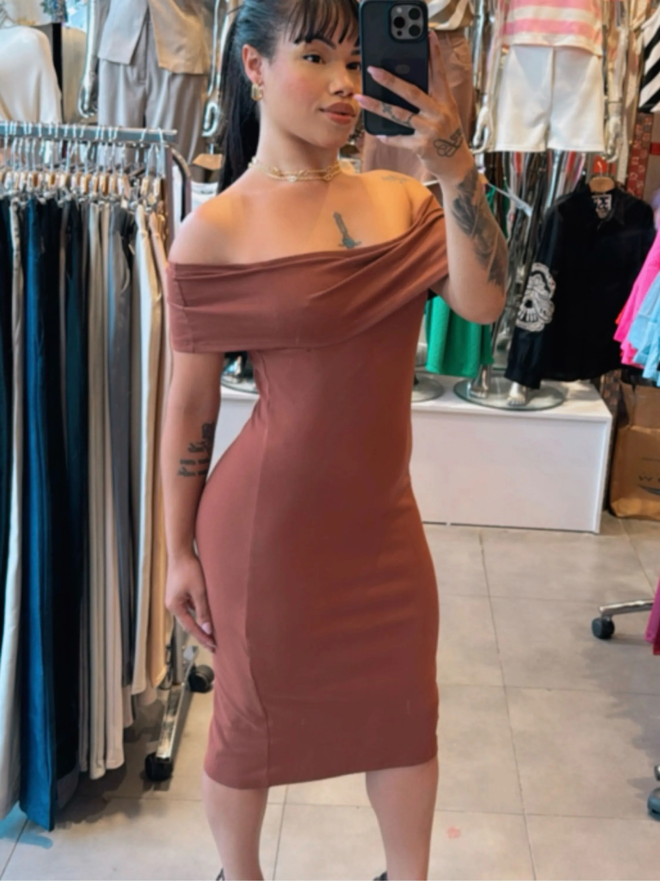 Vestido de algodão puro de um ombro👗lançamento