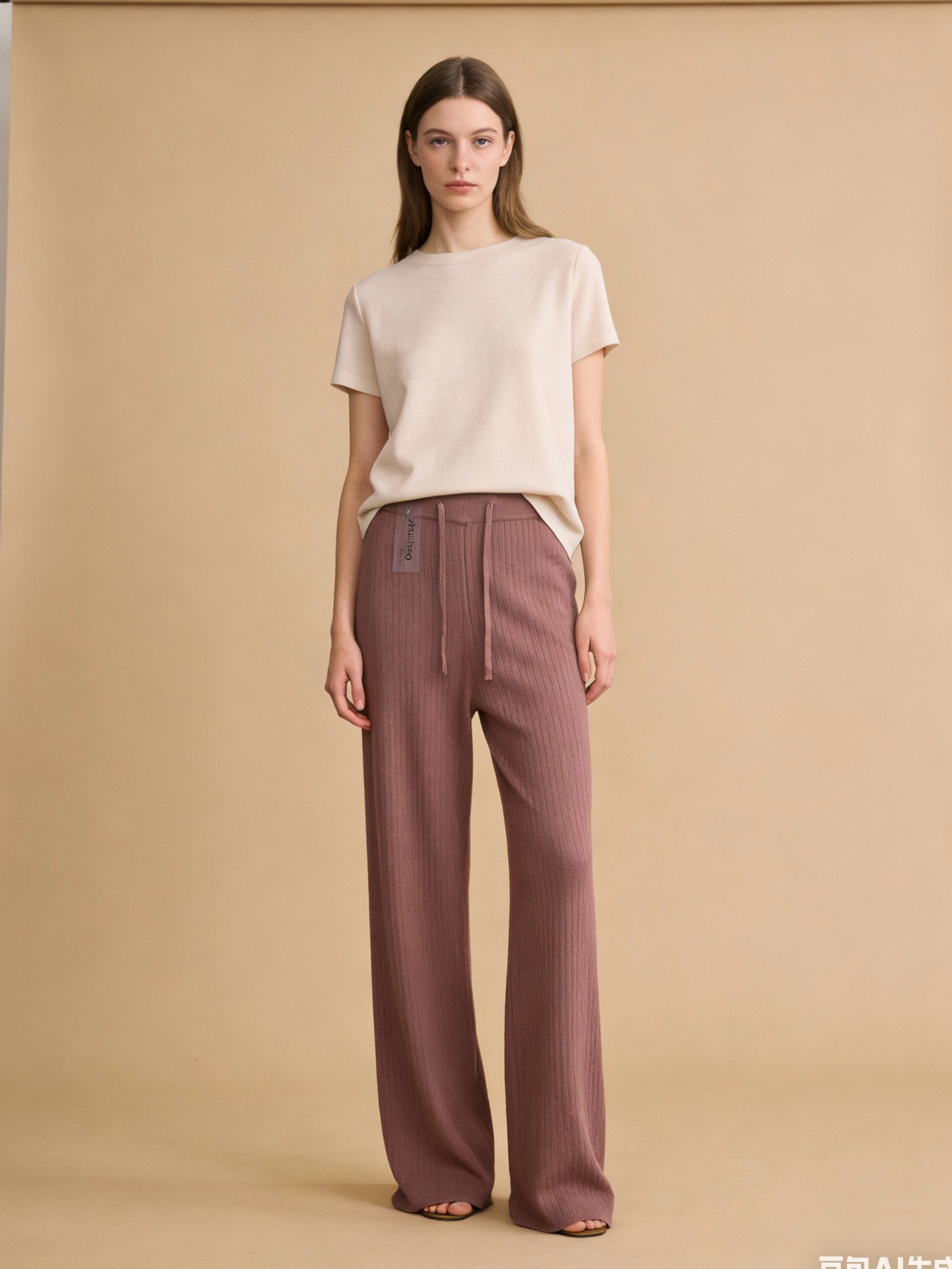 Calça pantalona canelada de motal