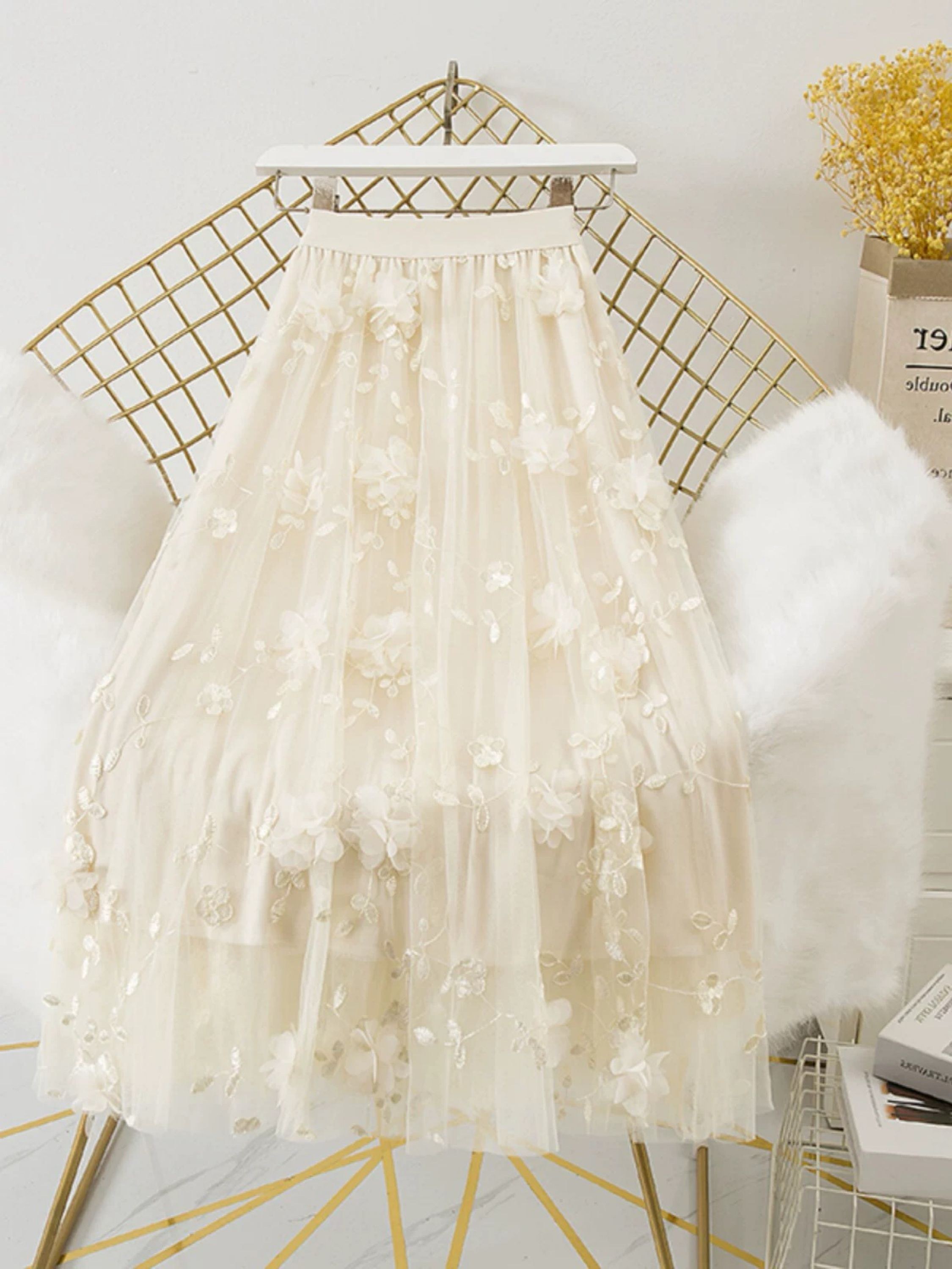 Lançamento de saia tule com flor 🌺 3D