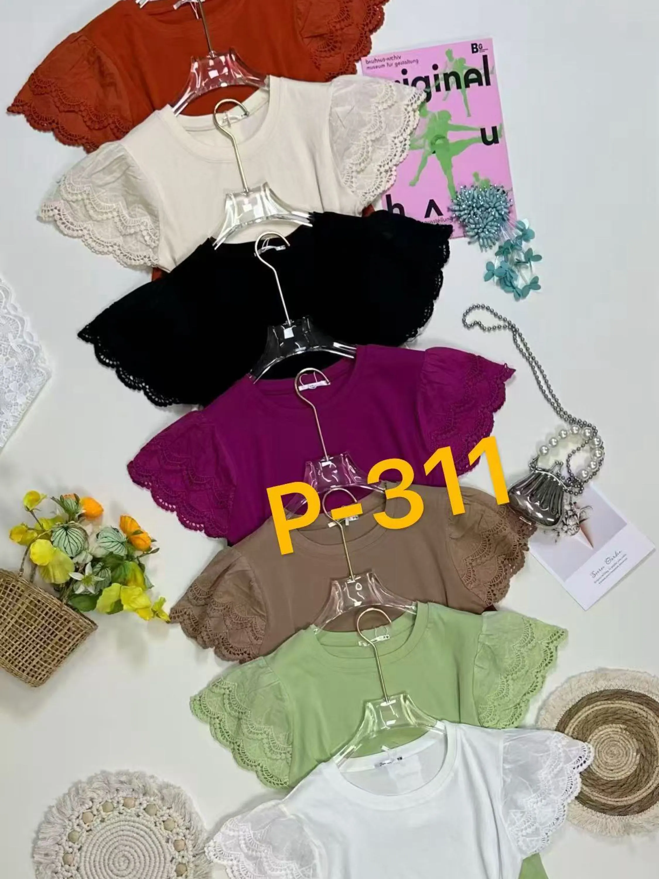 Novas camiseta manga com renda