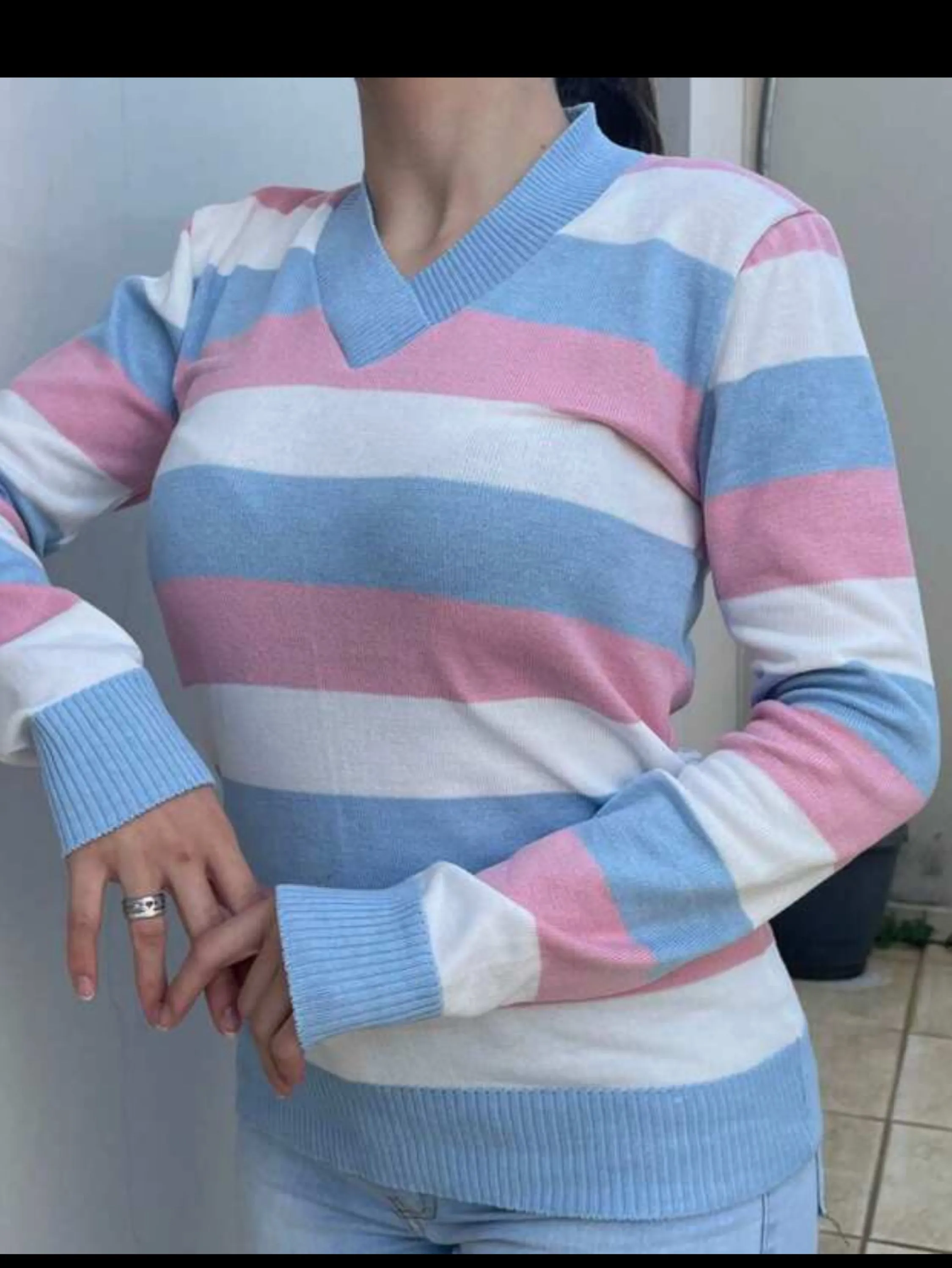 Promoção de tricô listrado colorido