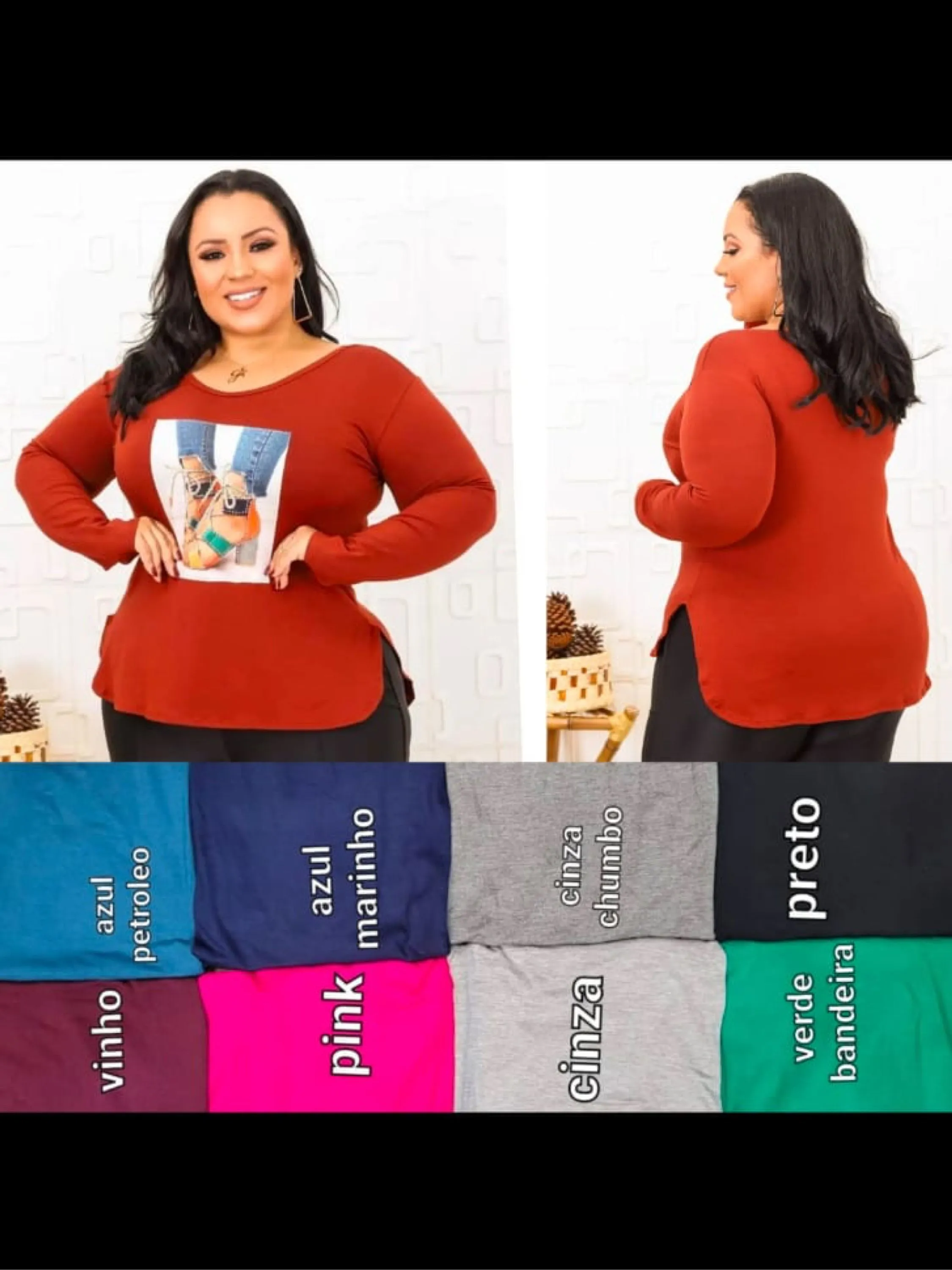 Plus size manga longa Elisa Linda moda