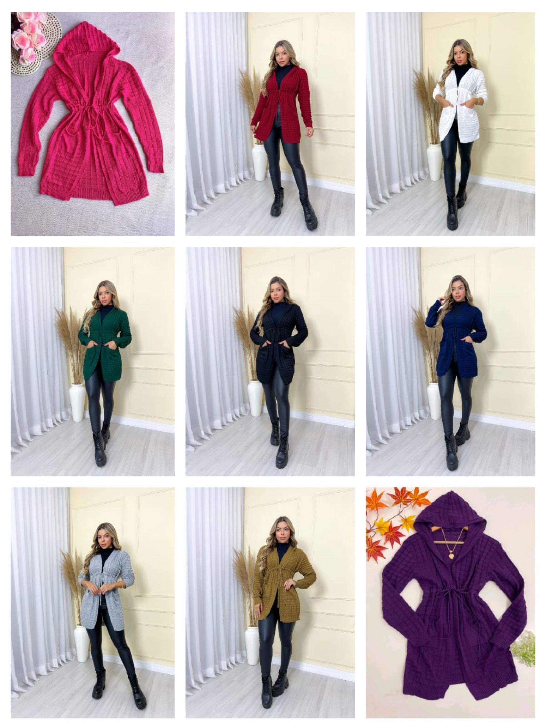 Cardigan tricô com capuz Elisa linda moda