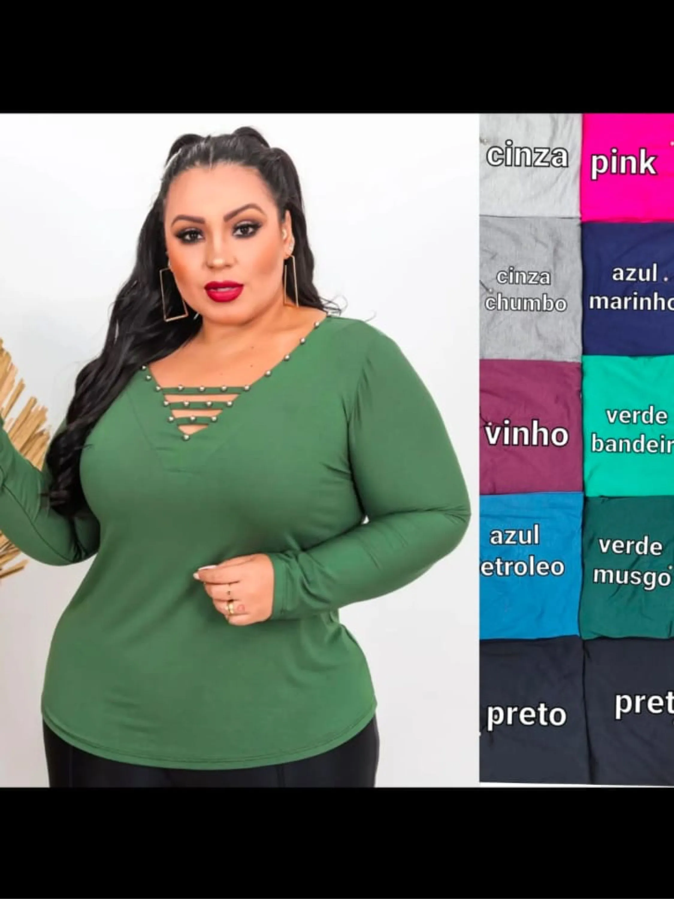 Plus size manga longa Elisa linda moda