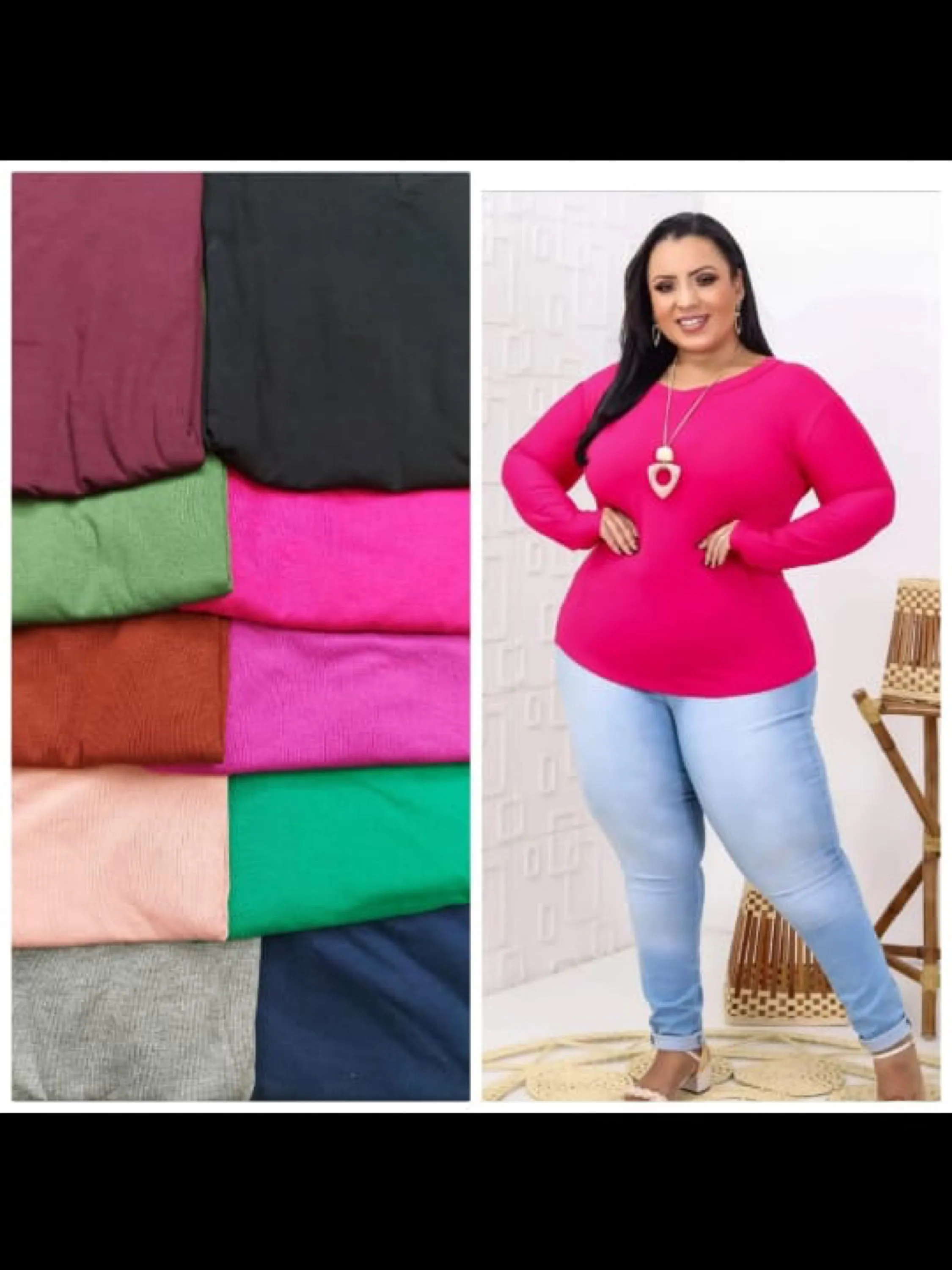 Plus size manga longa Elisa Linda moda