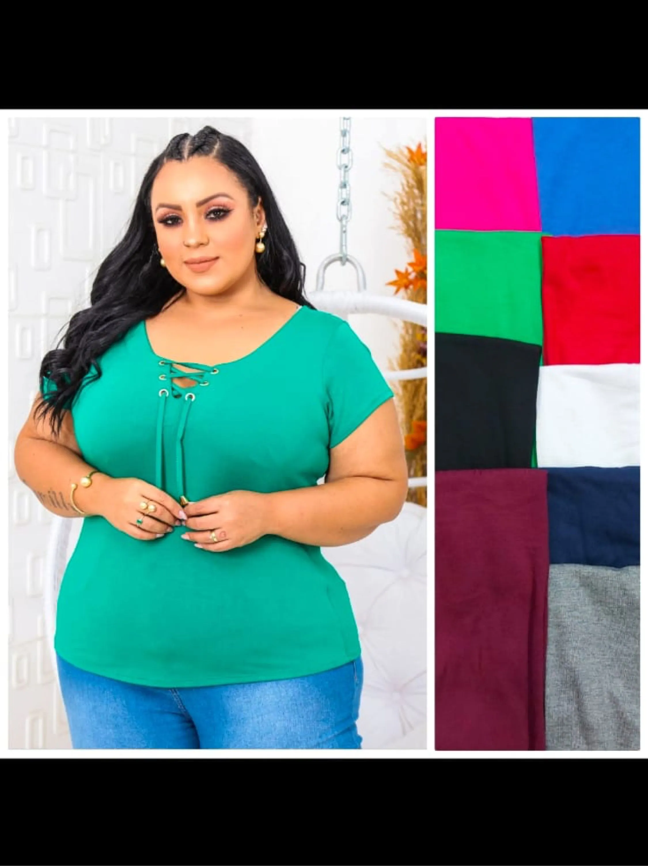 Blusa manga curta plus size Elisa Linda moda