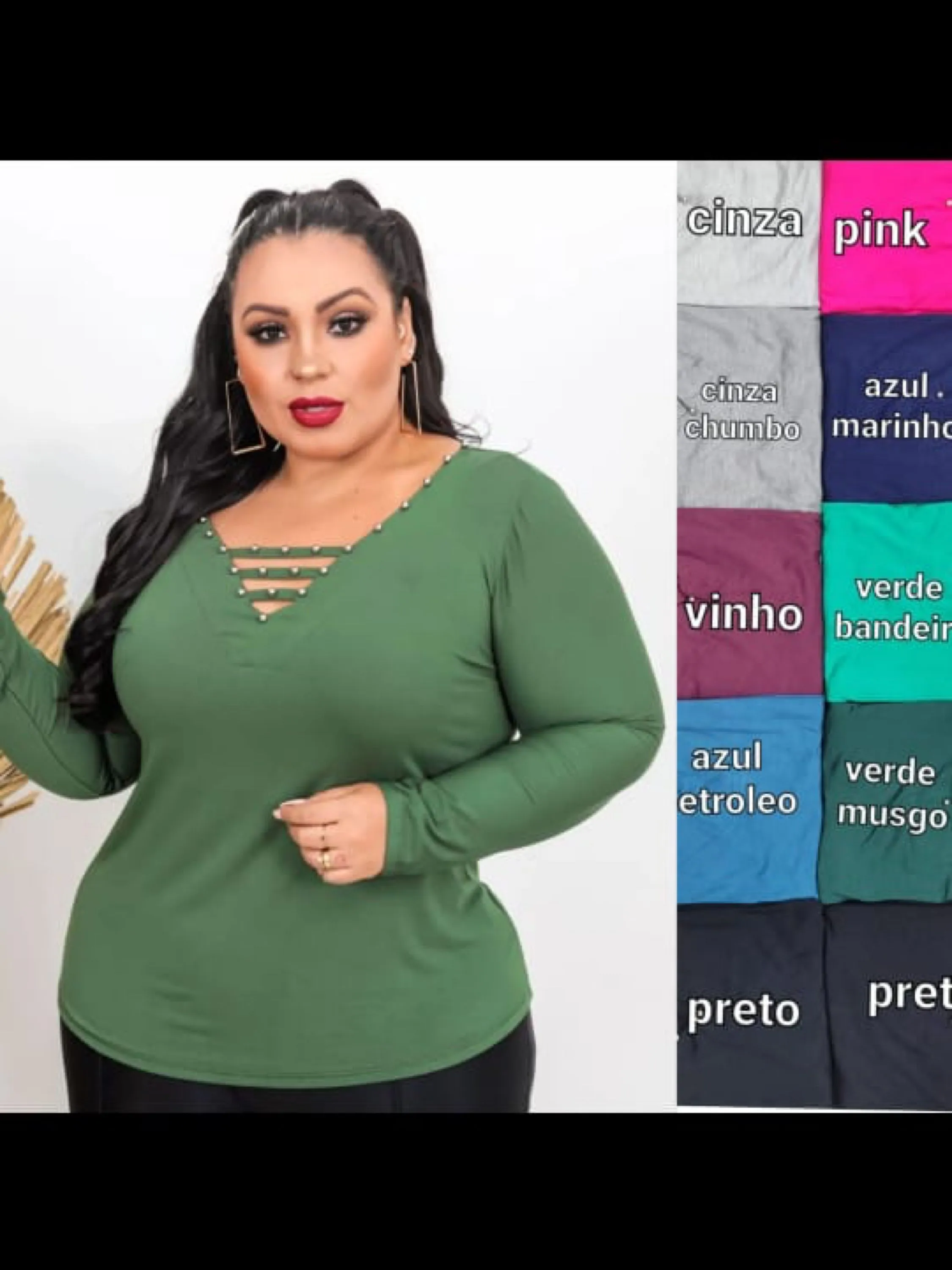 Plus size manga longa Elisa linda moda