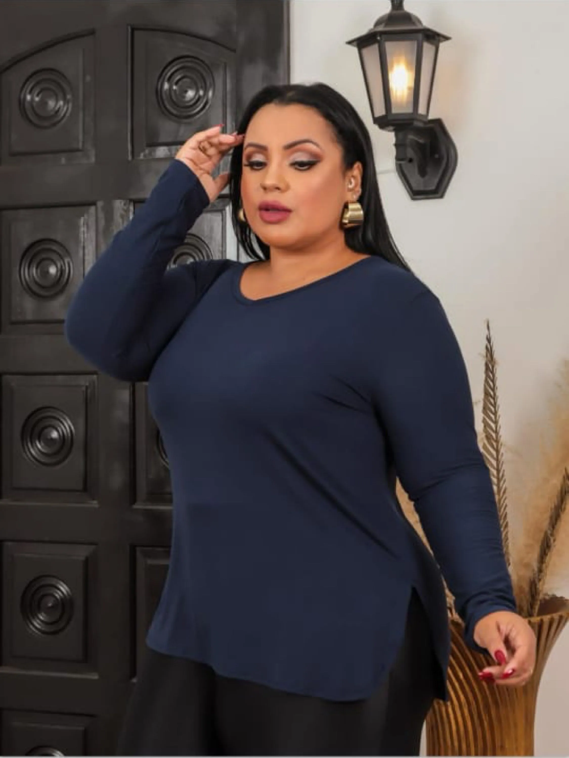 Plus size manga longa Elisa Linda moda