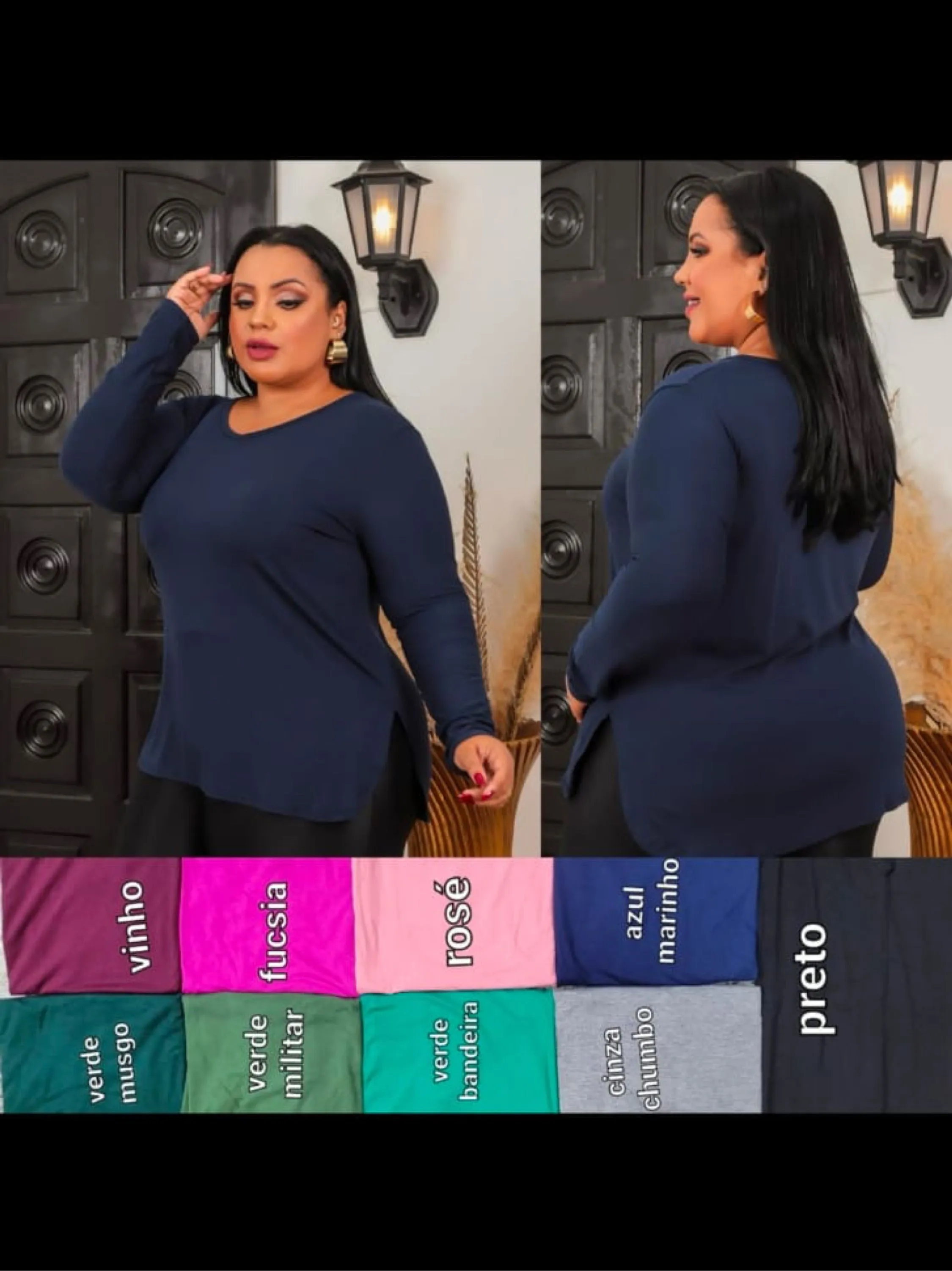 Plus size manga longa Elisa Linda moda