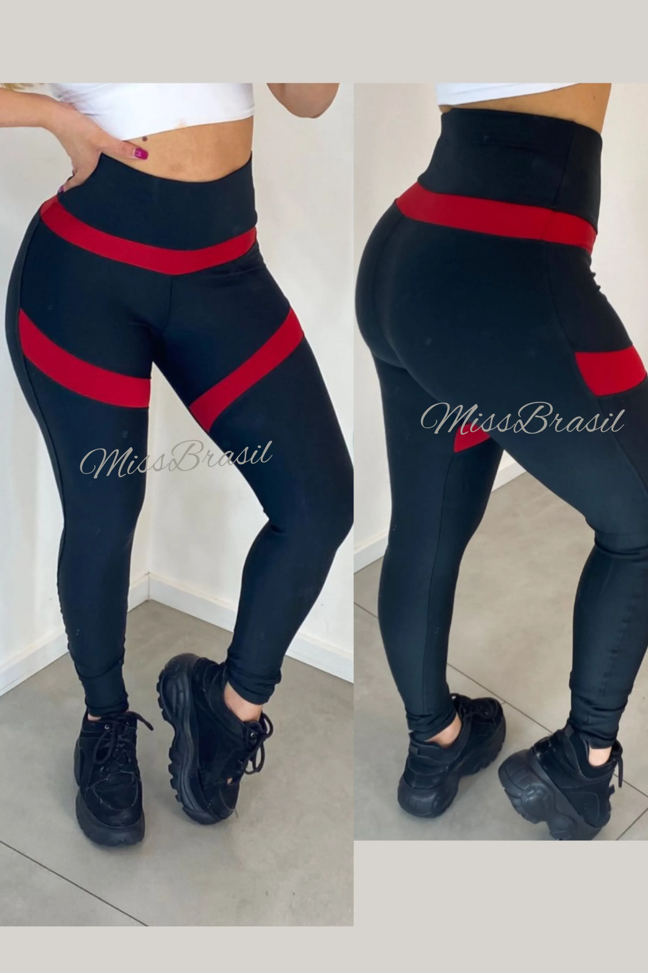 Legging fitness detalhe vermelho