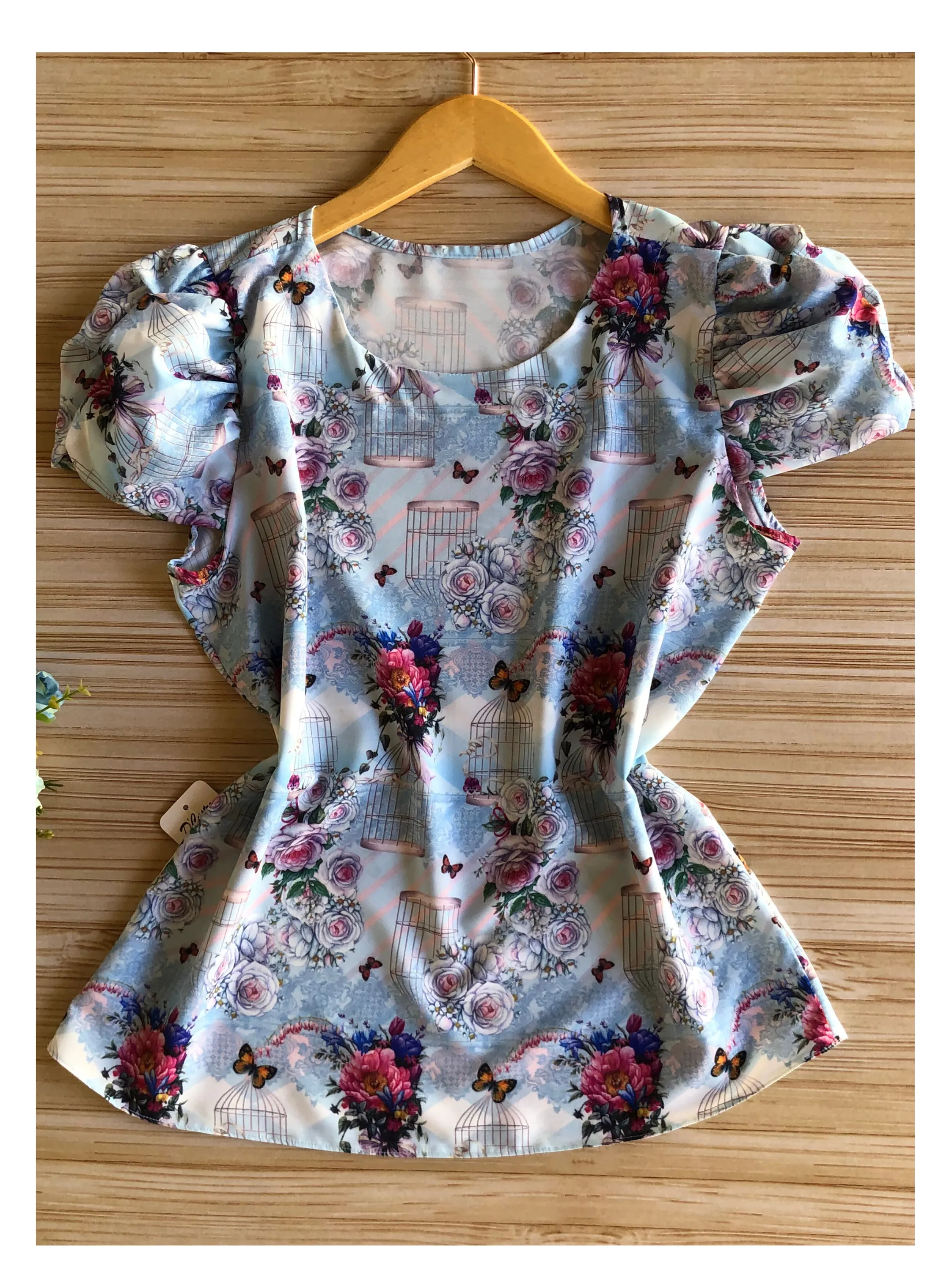 Blusa Romântica G (42) Estampada Azul