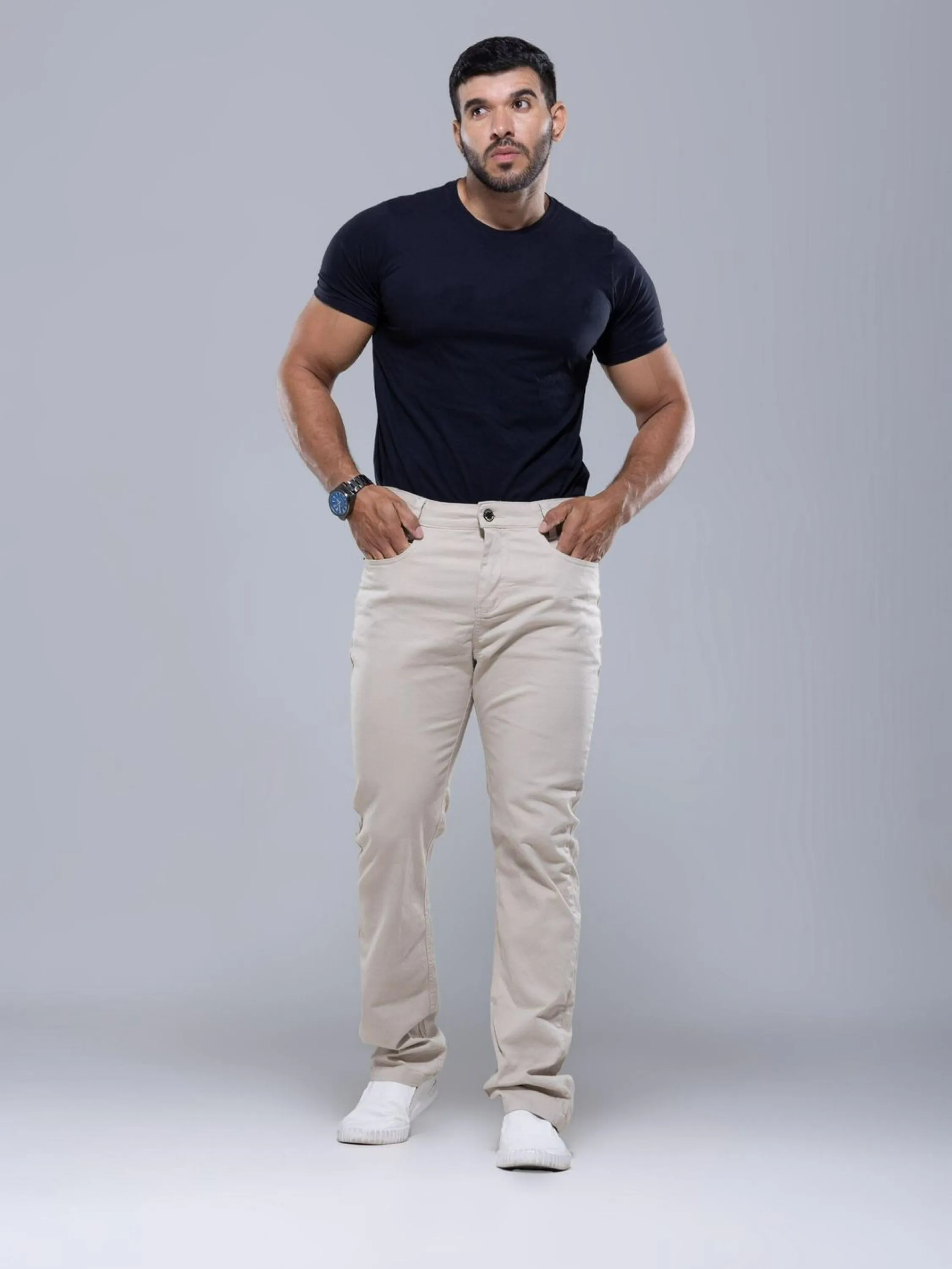 Calça Masculina com Lycra - Bege