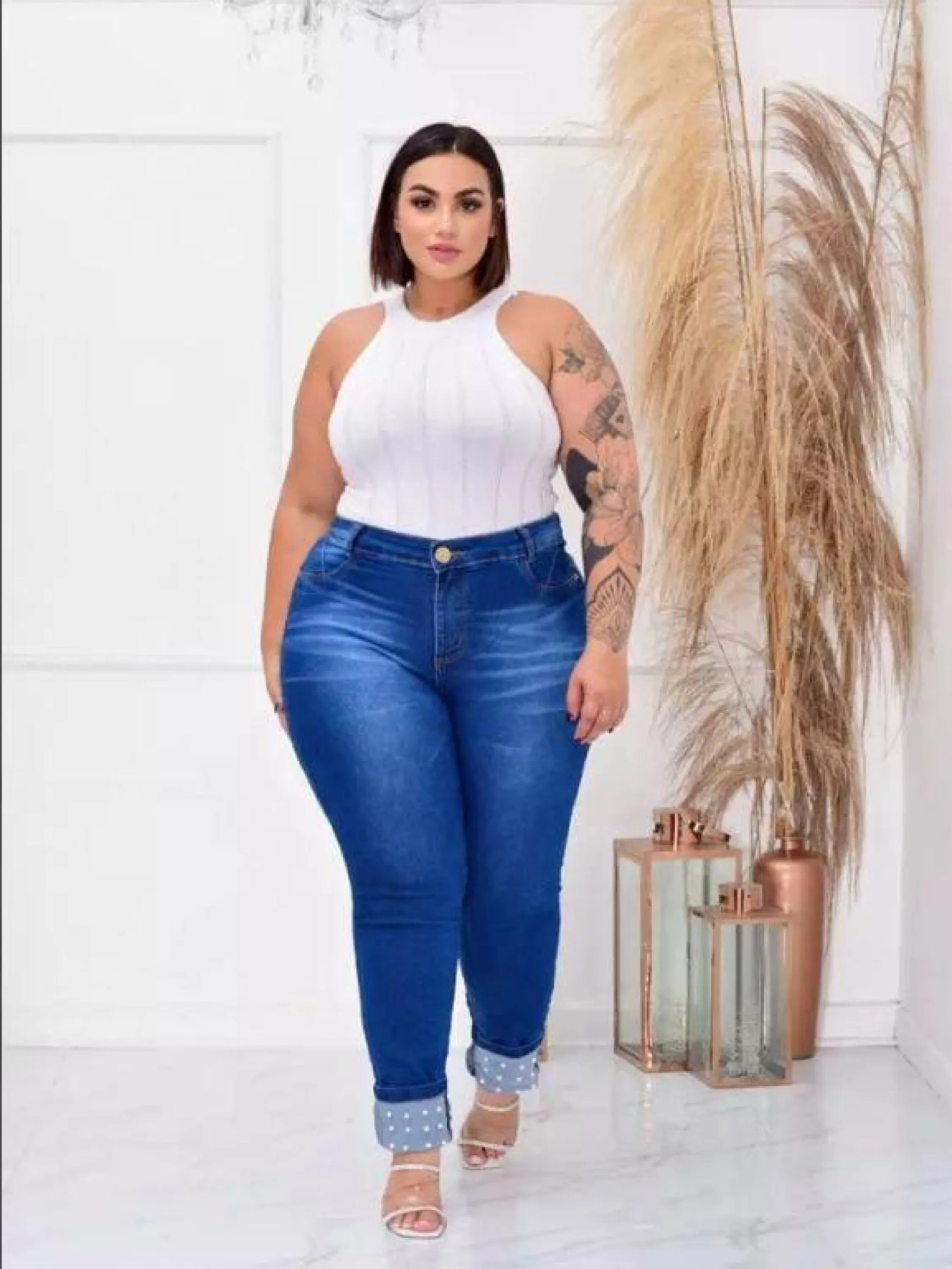 Calça Plus Size com Lycra - Pérola na Barra
