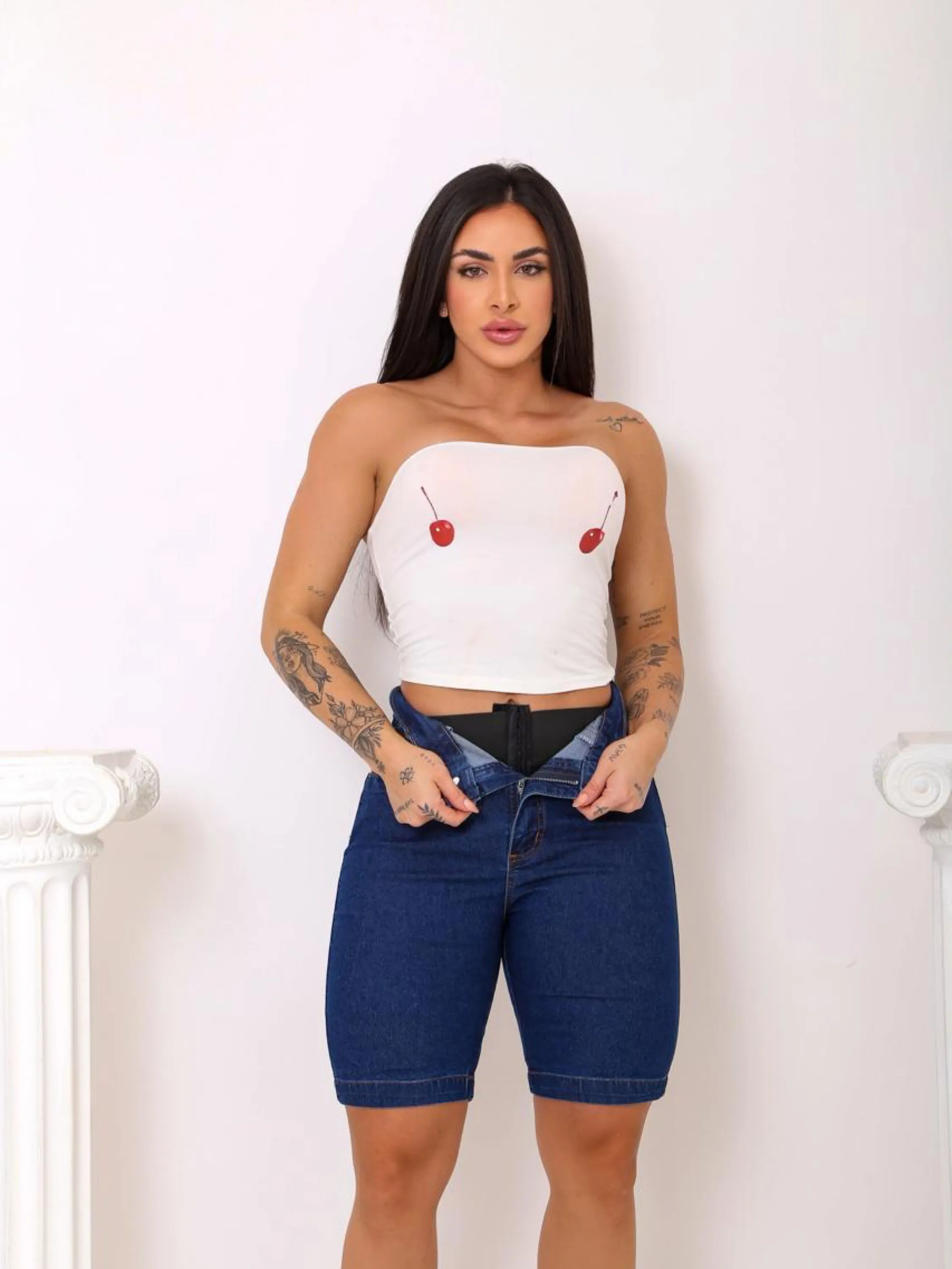 Bermuda Jeans com Cinta Modeladora - com Lycra