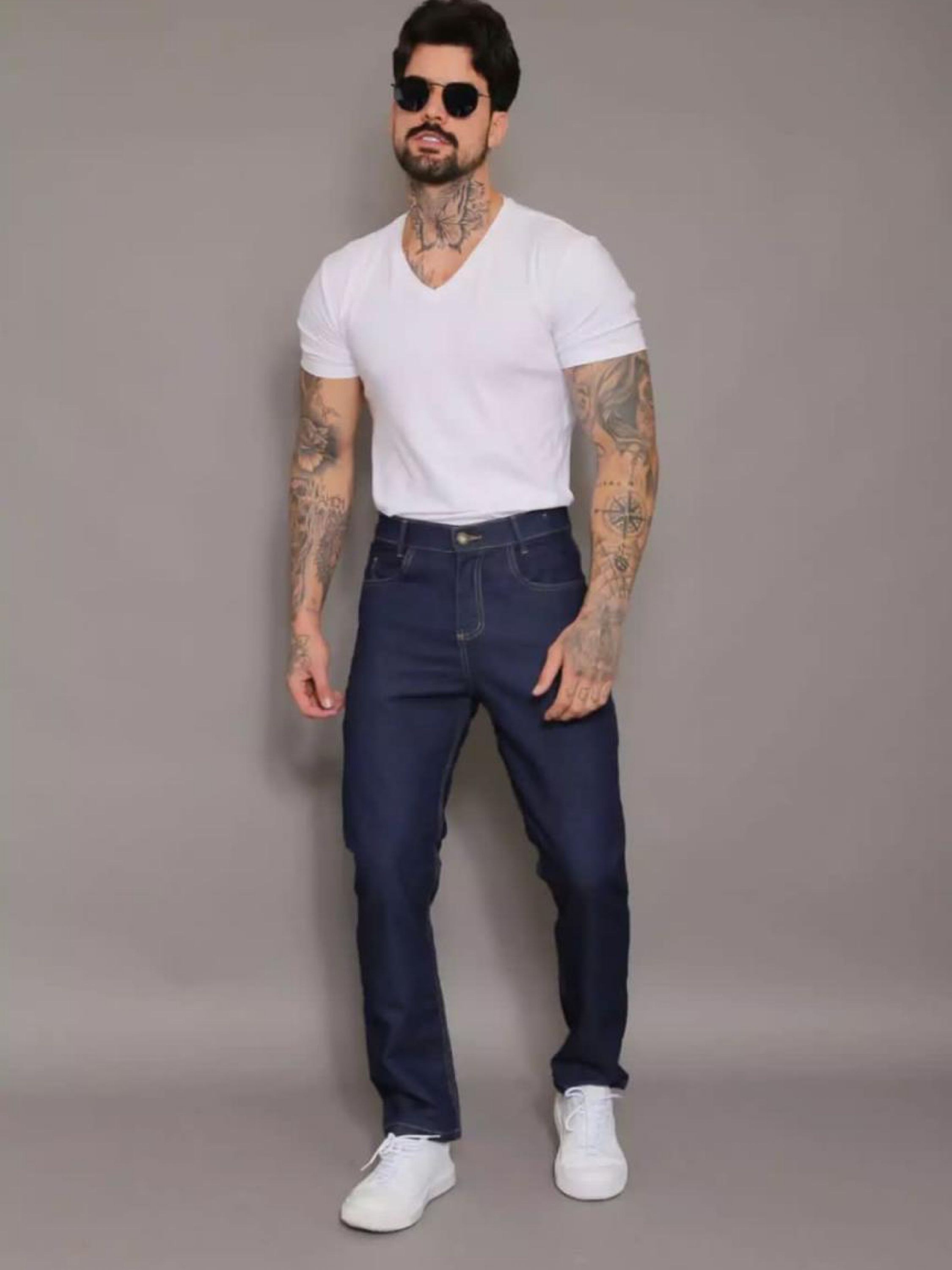 Calça Básica Masculina com Lycra - Azul