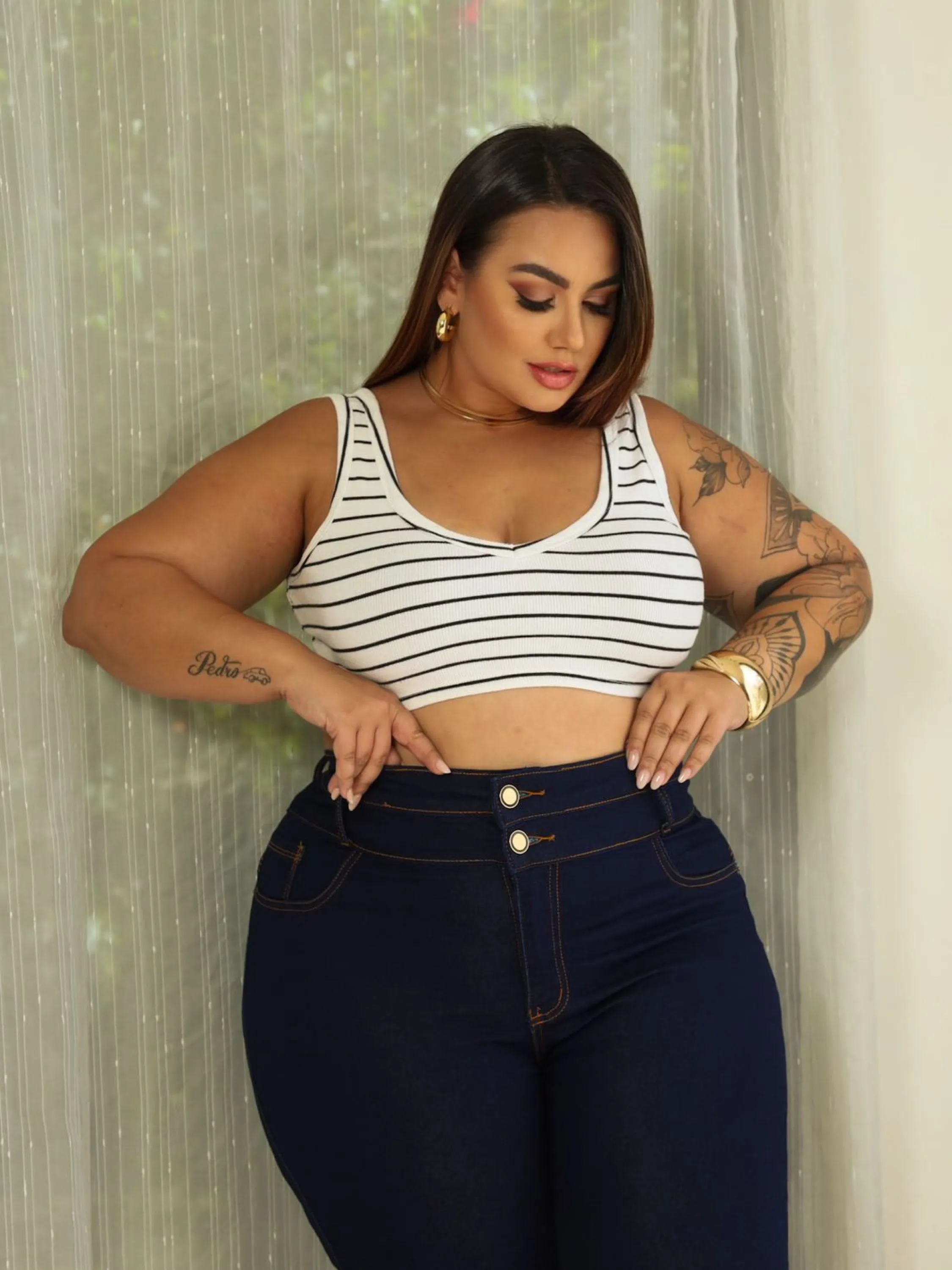Calça Plus Size Cós Duplo com Lycra