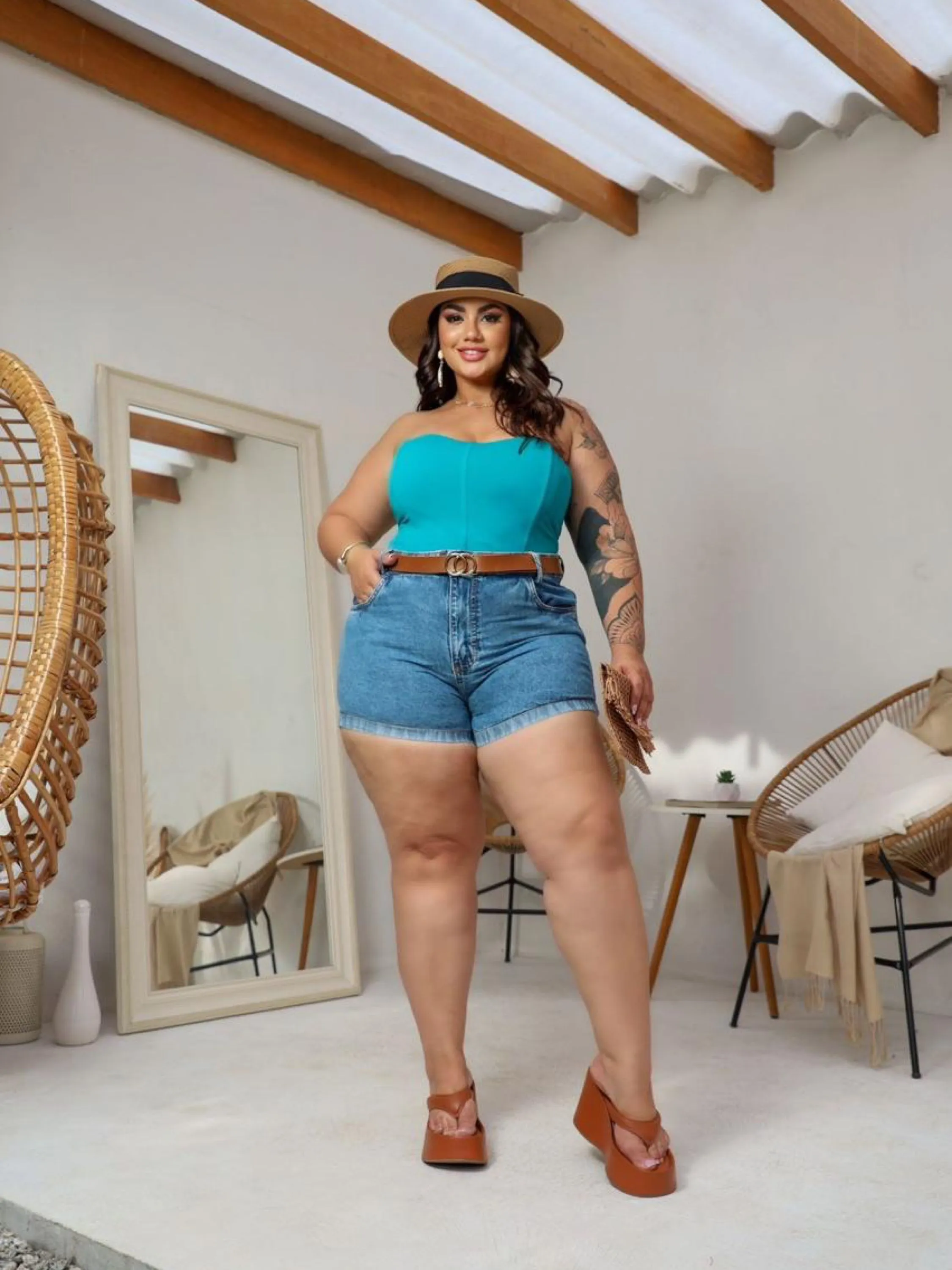 Shorts se Lycra Plus Size  - com Cinto