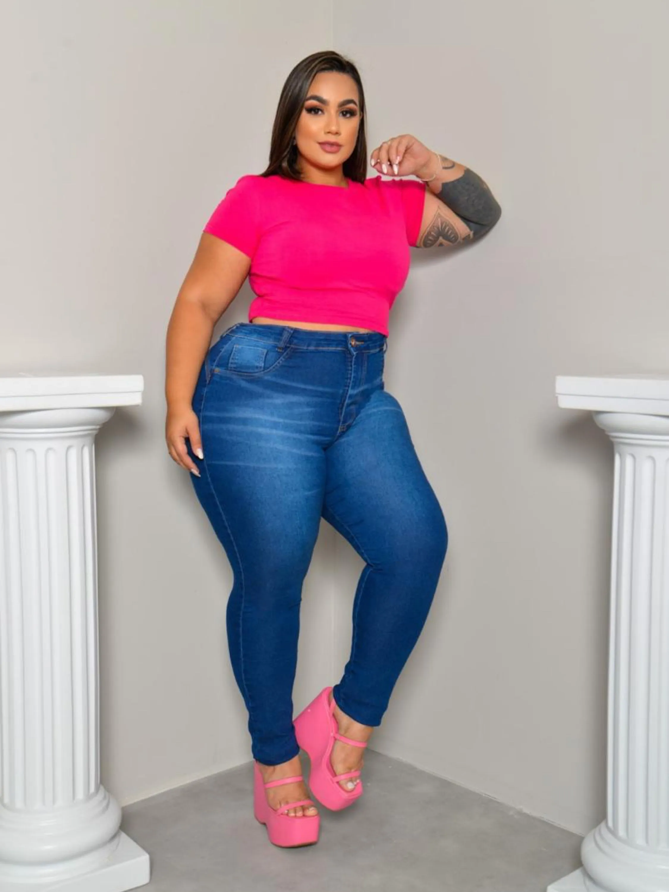 Calça Cós Alto Plus Size com lycra