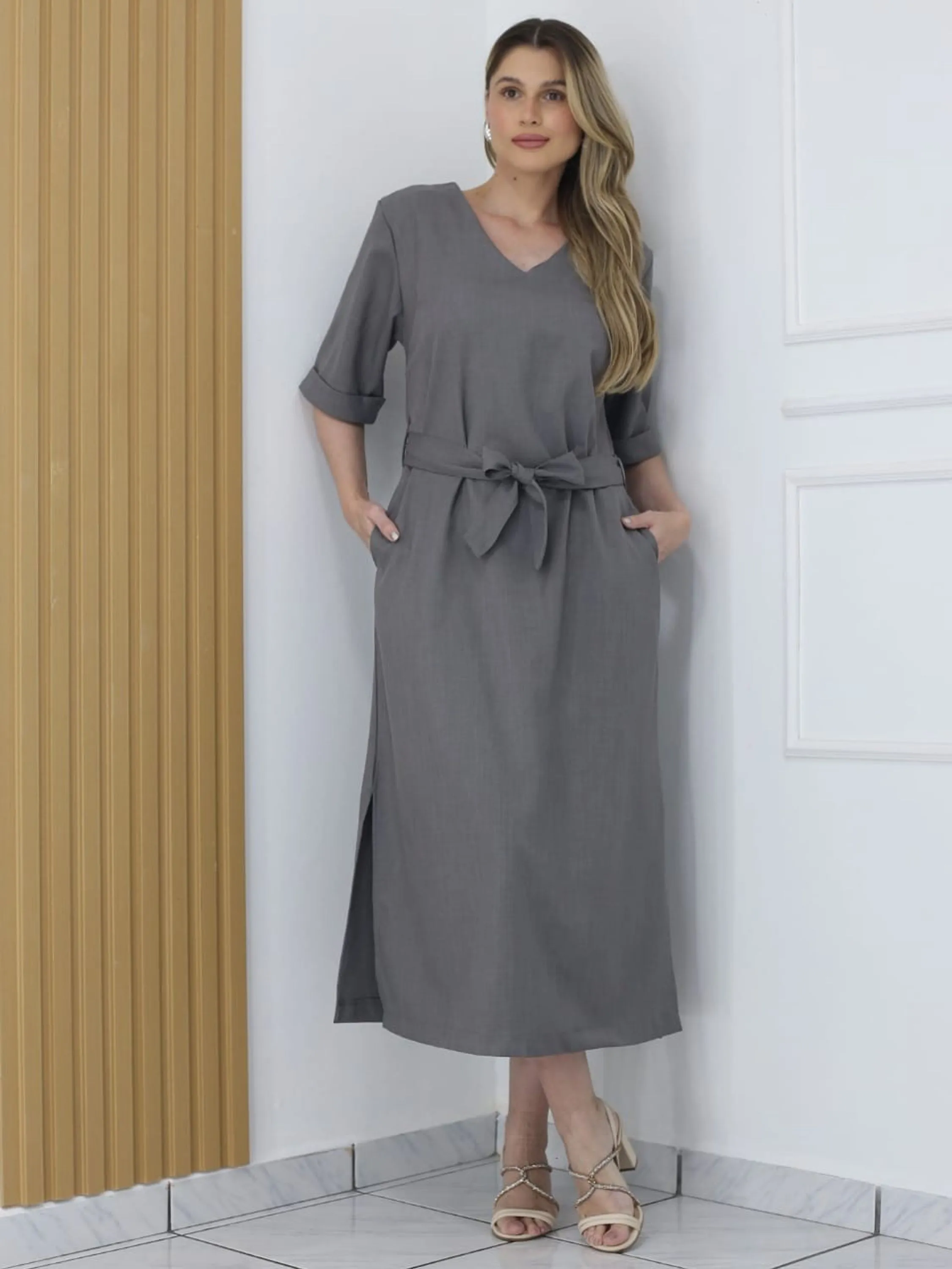 Vestido longo com manga