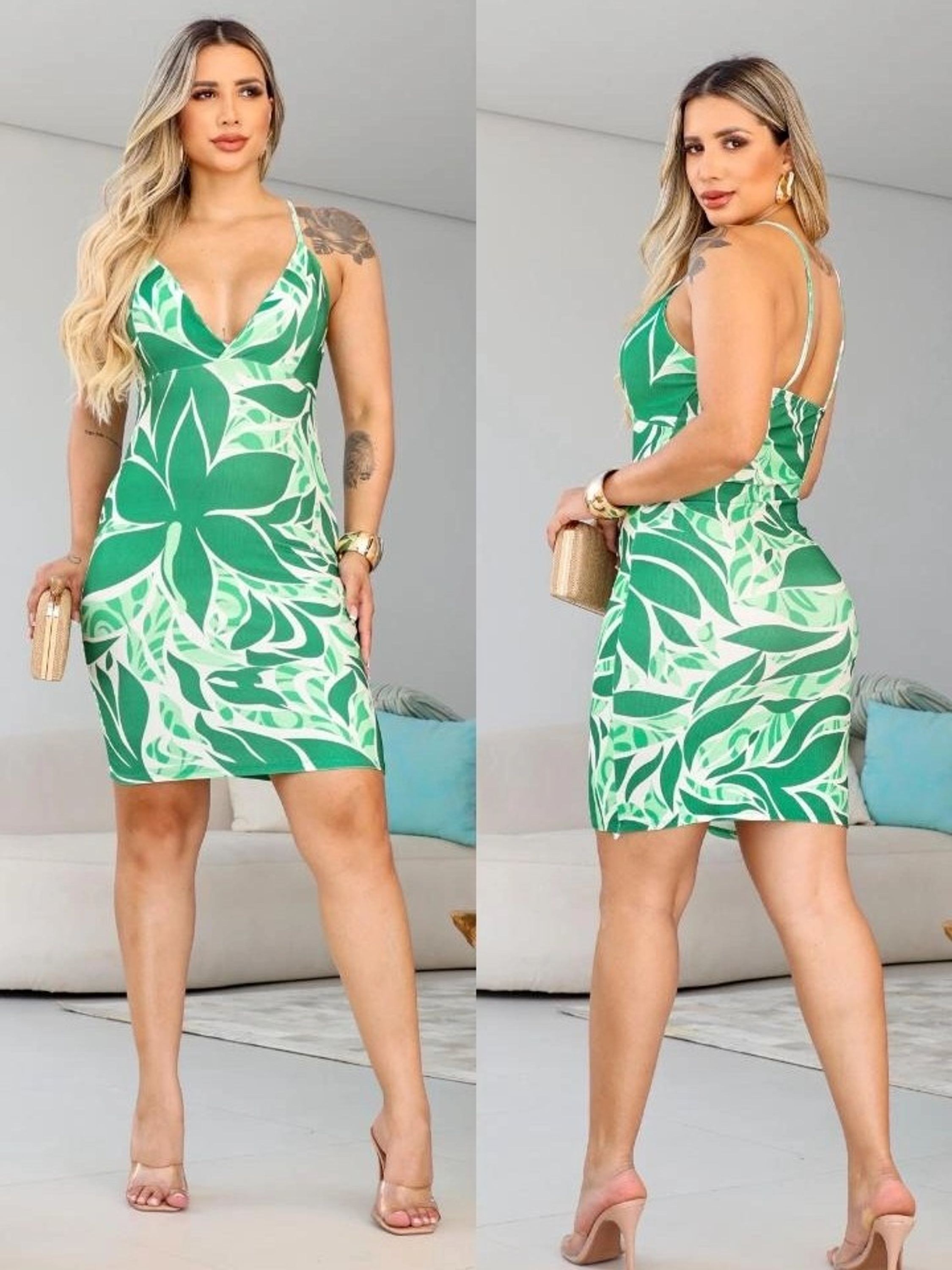 Vestido Curto alça fina Estampado Suplex